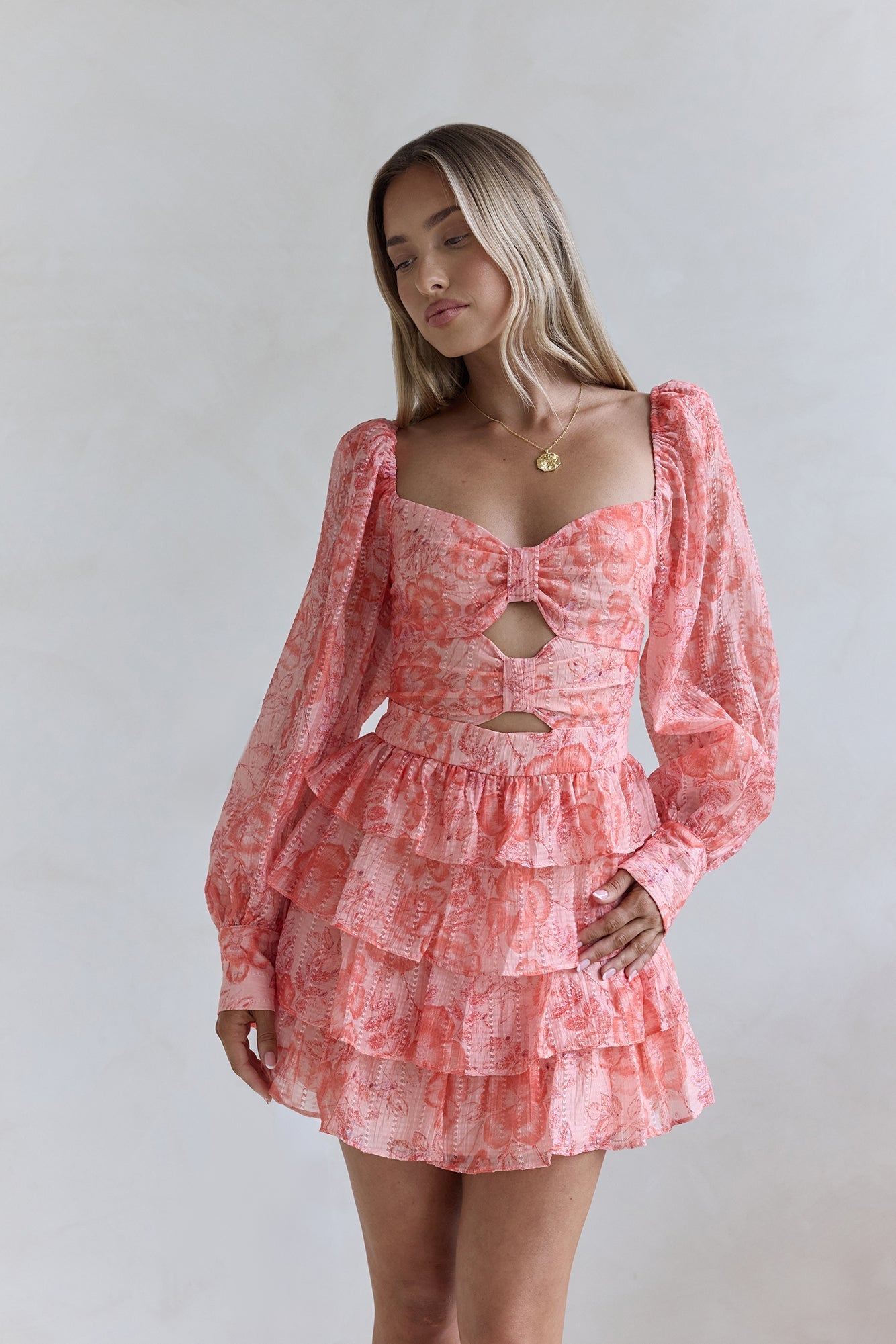 Amber Trails Long Sleeve Mini Dress Pink