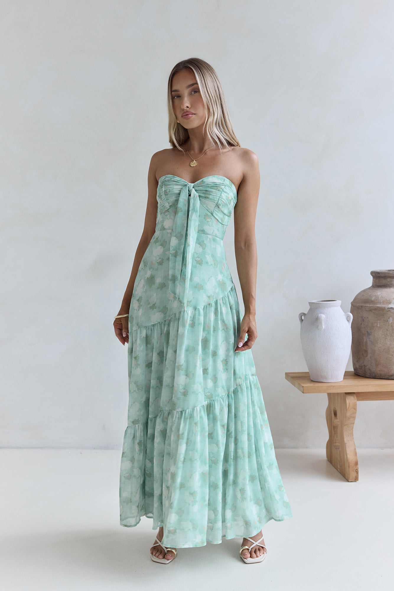Hear Your Heartbeat Strapless Maxi Dress Green