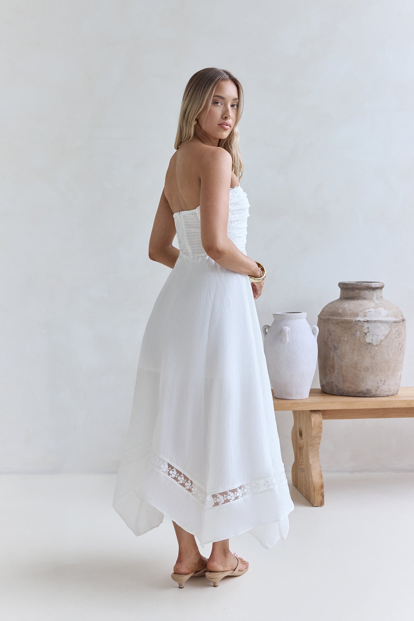 Lucia Strapless Midi Dress White
