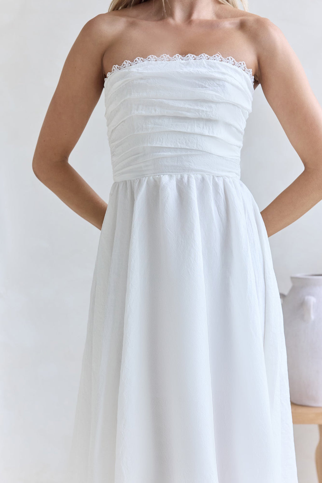 Lucia Strapless Midi Dress White