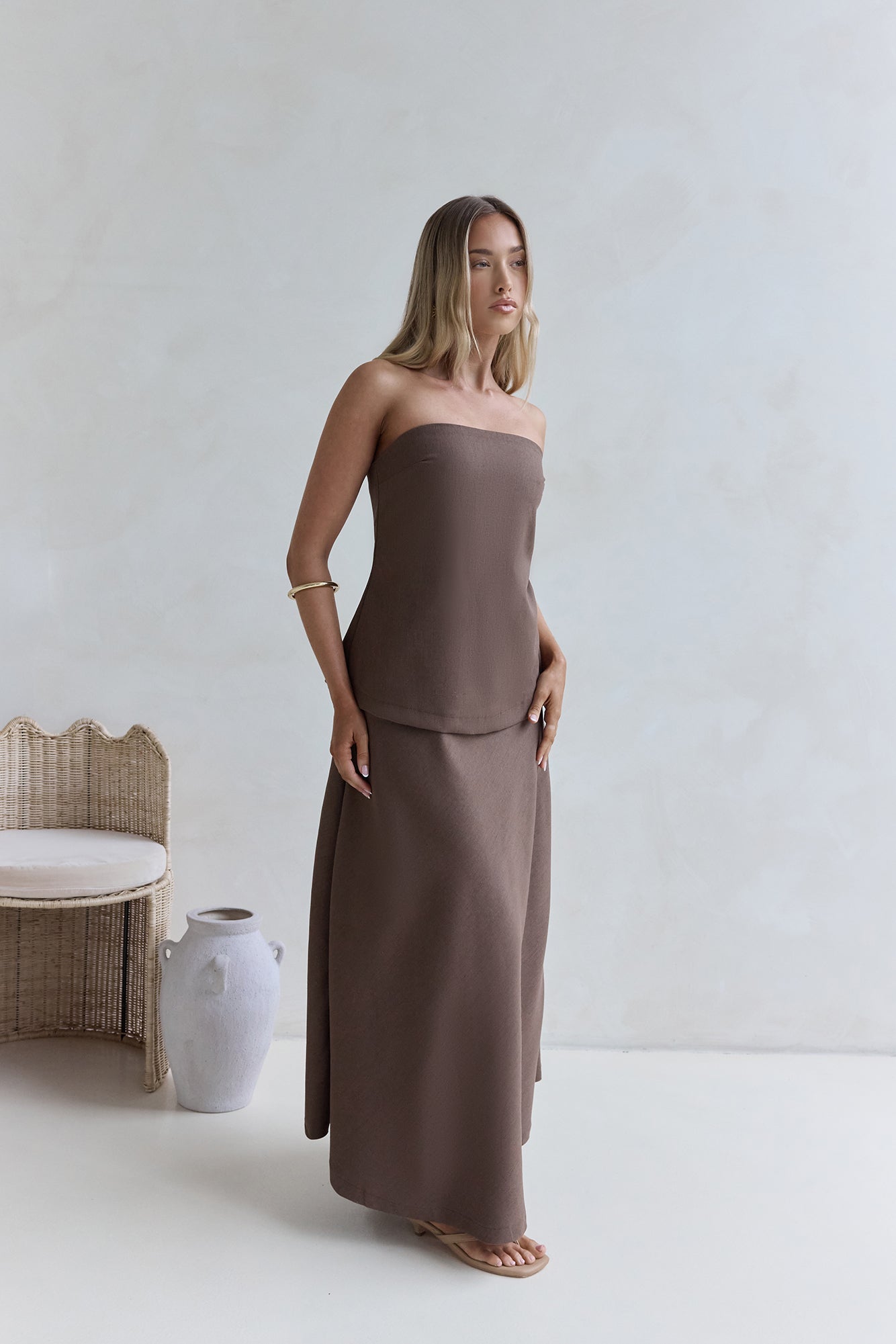Ring The Bell Strapless Maxi Dress Brown