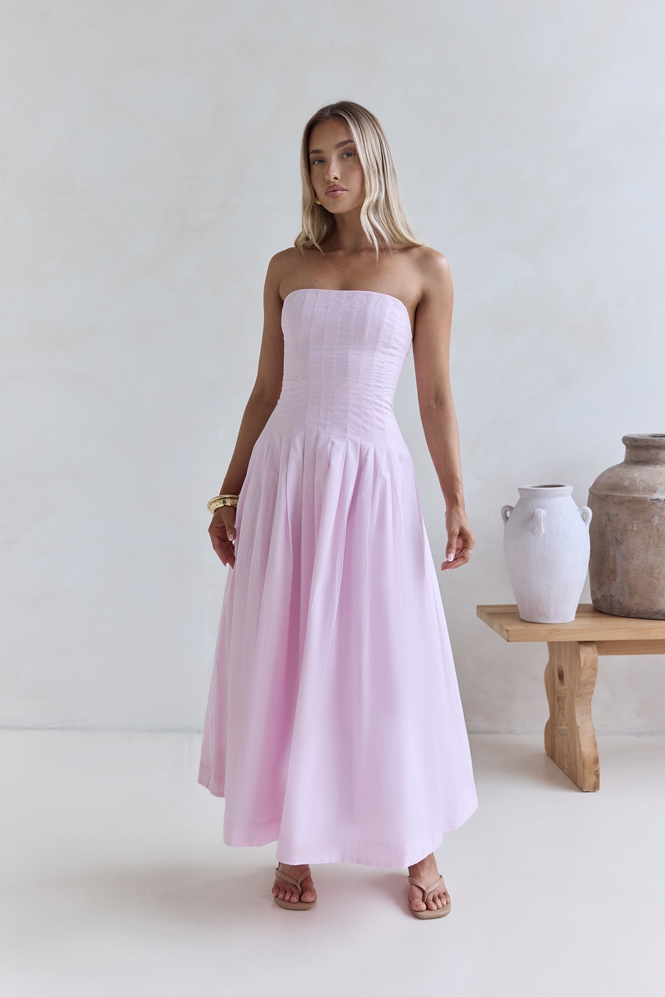 Sunshine Serenity Strapless Midi Dress Pink