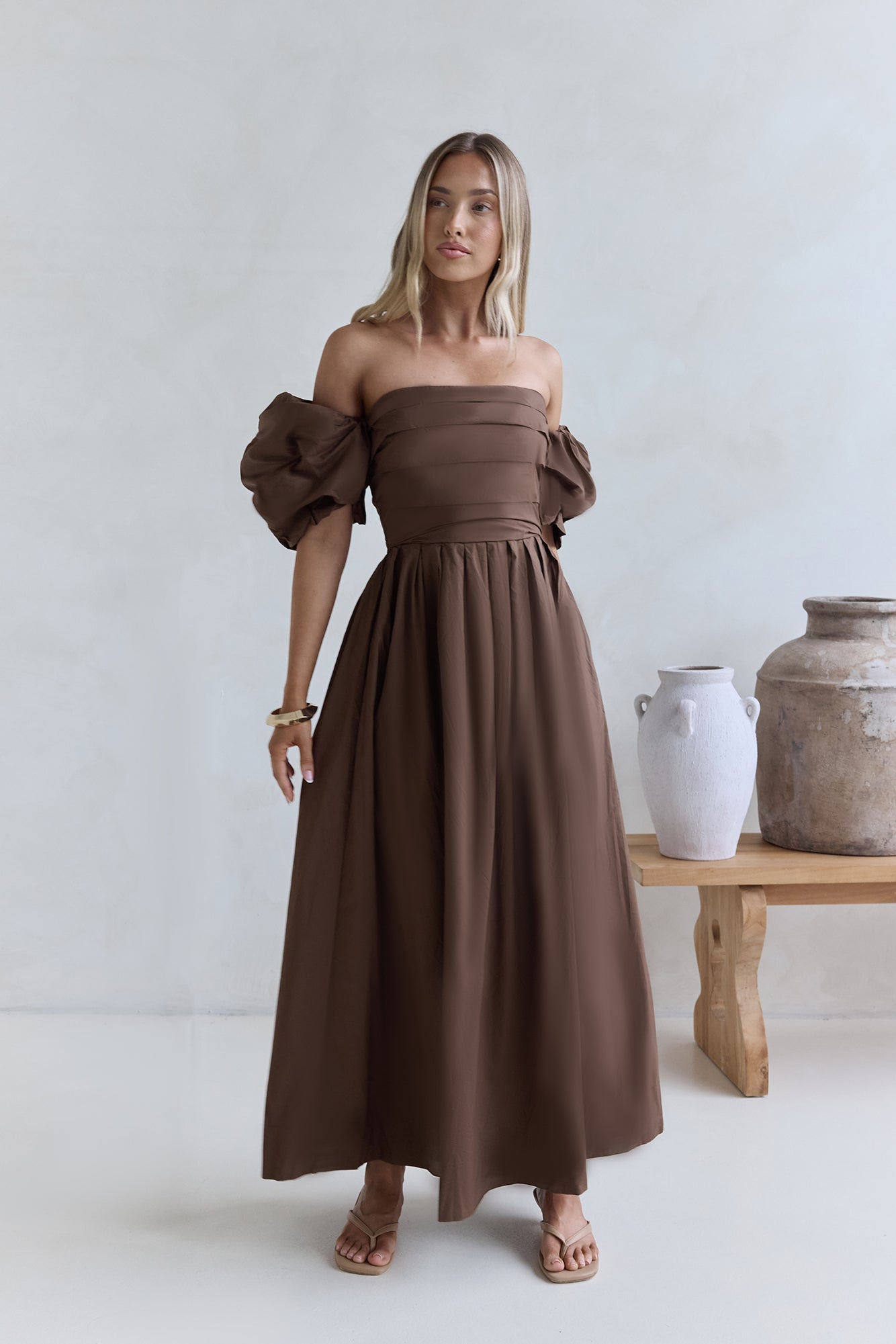Bella Off-Shoulder Maxi Dress Chocolate