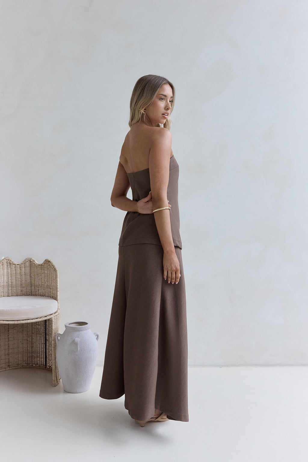 Ring The Bell Strapless Maxi Dress Brown
