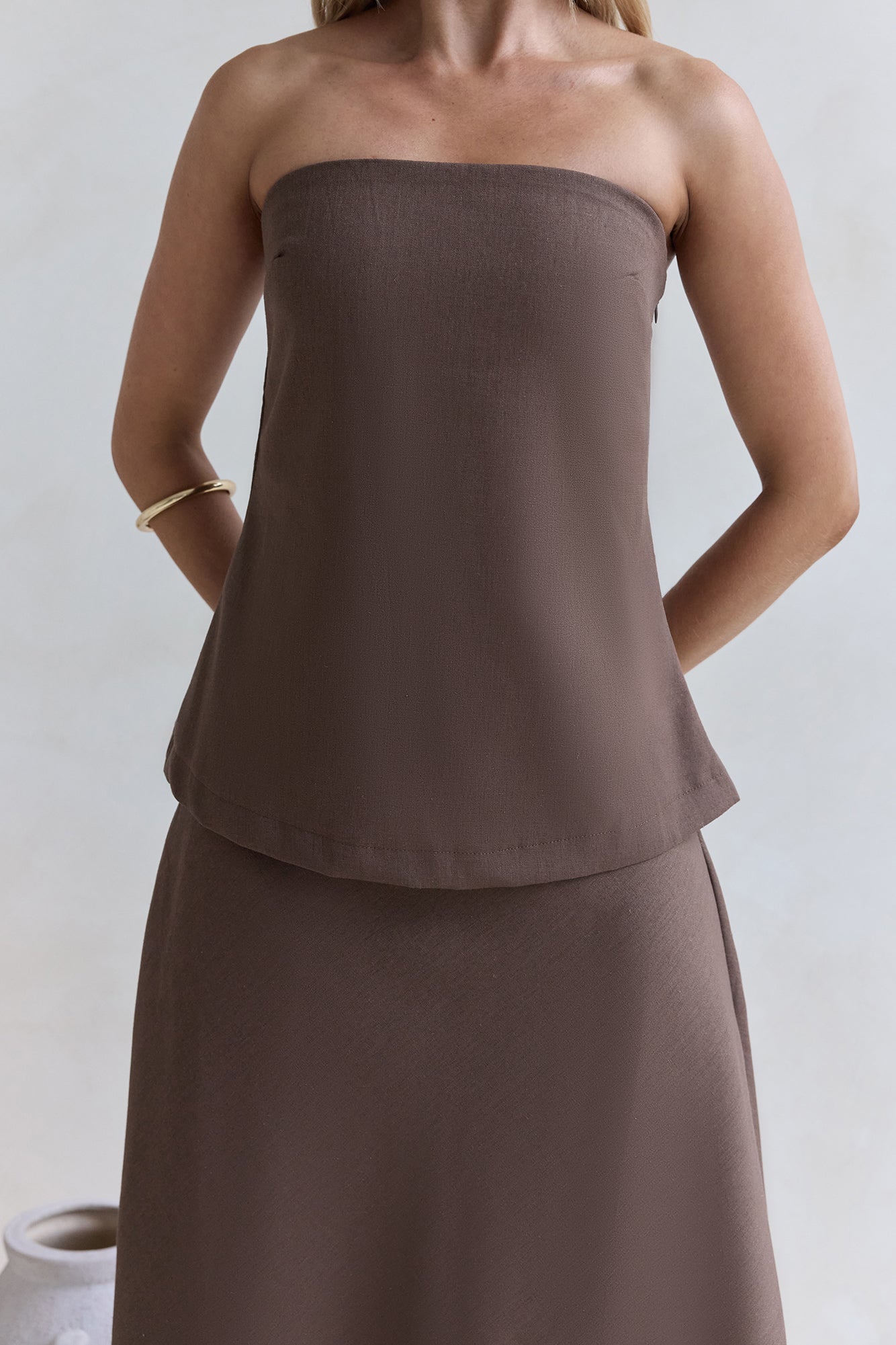 Ring The Bell Strapless Maxi Dress Brown