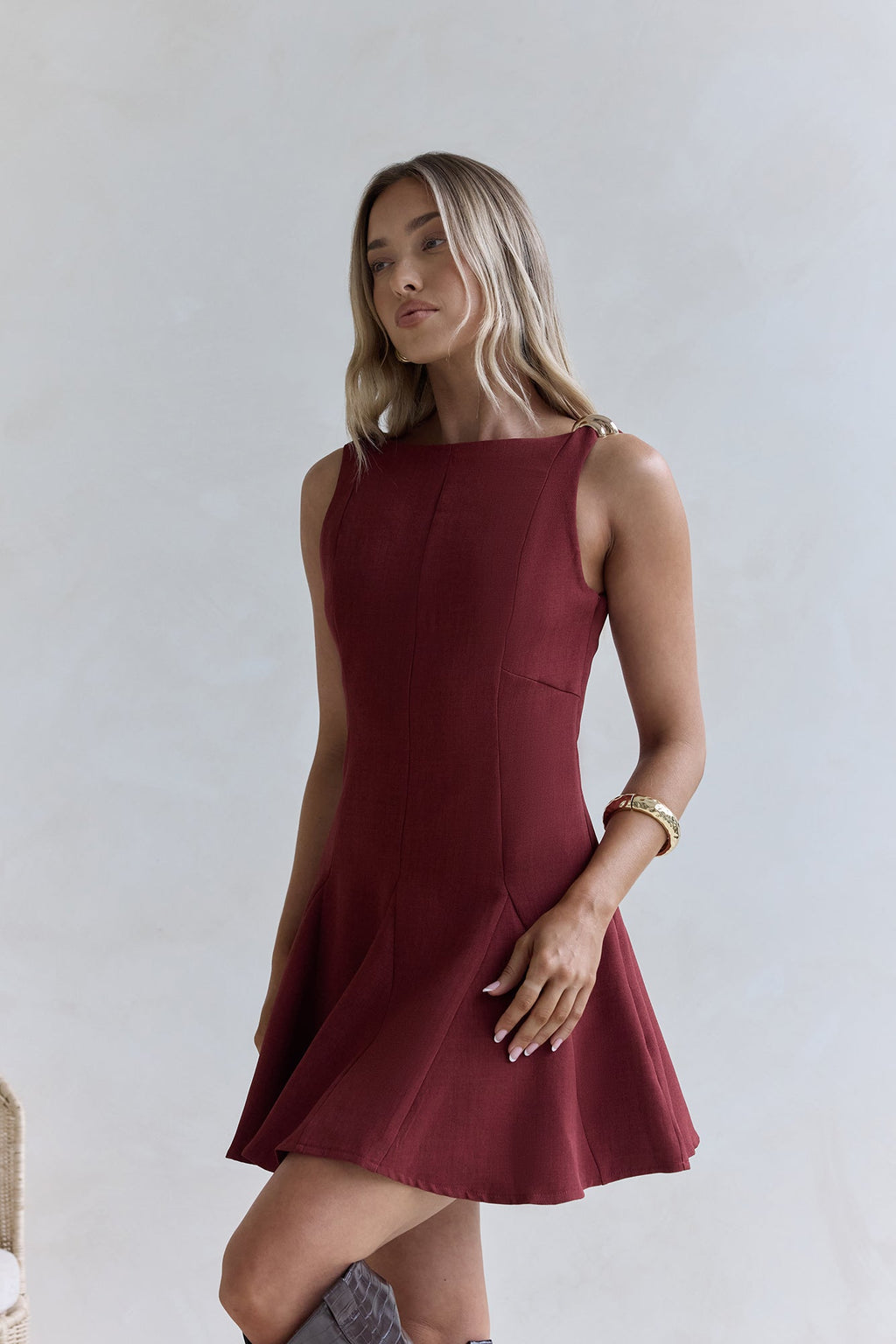 Wistful Bloom Mini Dress Burgundy