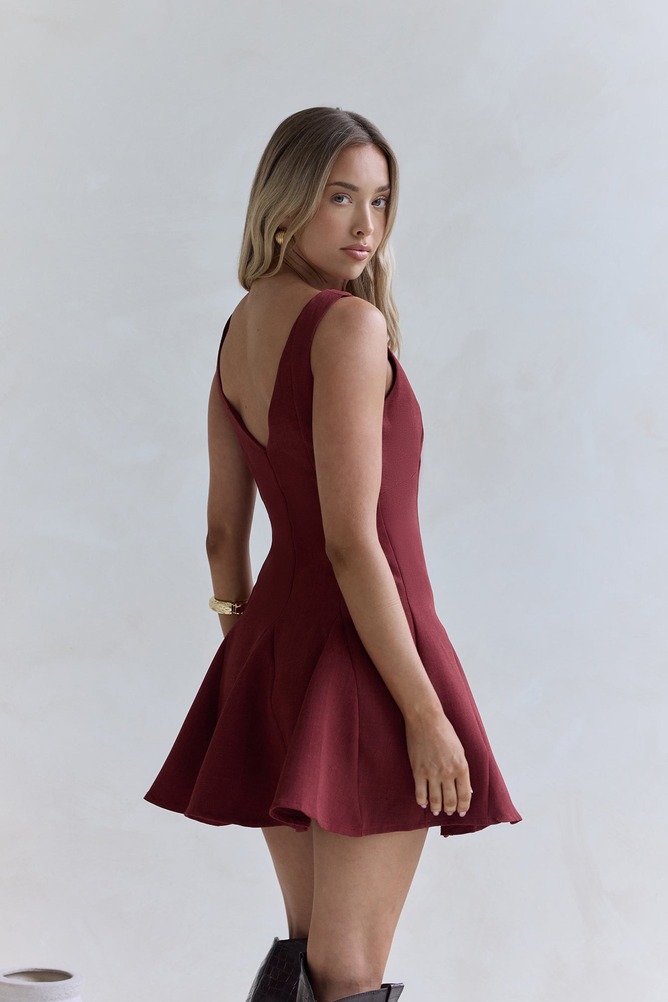 Wistful Bloom Mini Dress Burgundy