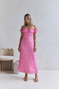 Kissed By The Sun Off Shoulder Maxi Dress Pink