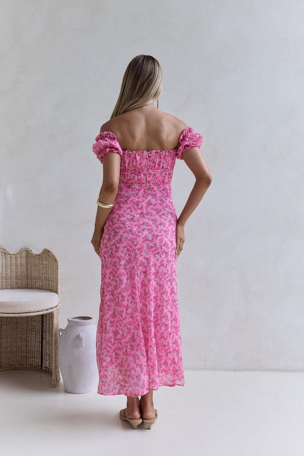 Kissed By The Sun Off Shoulder Maxi Dress Pink