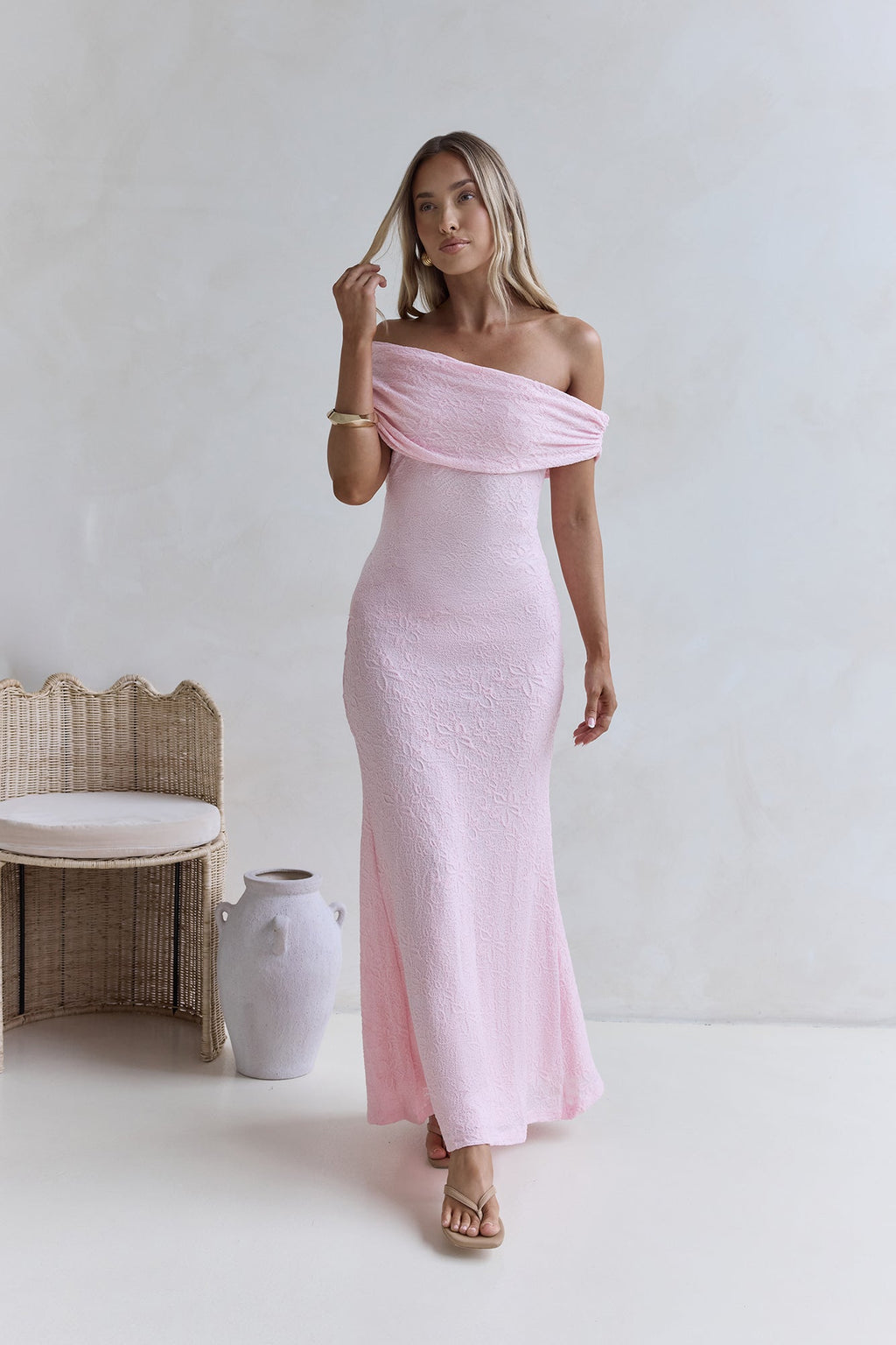 Sea And Selfies Off Shoulder Maxi Dress Pink
