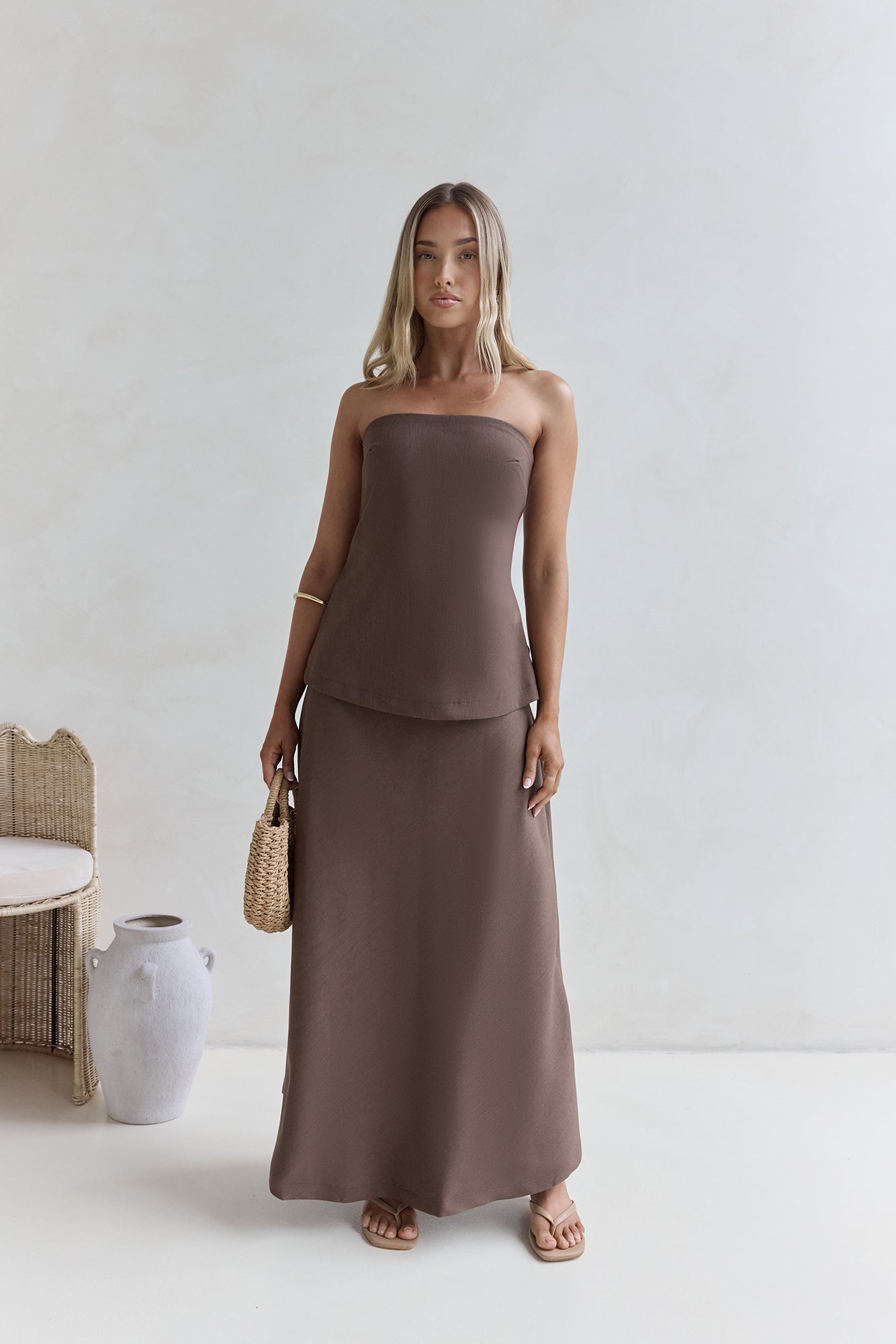 Ring The Bell Strapless Maxi Dress Brown