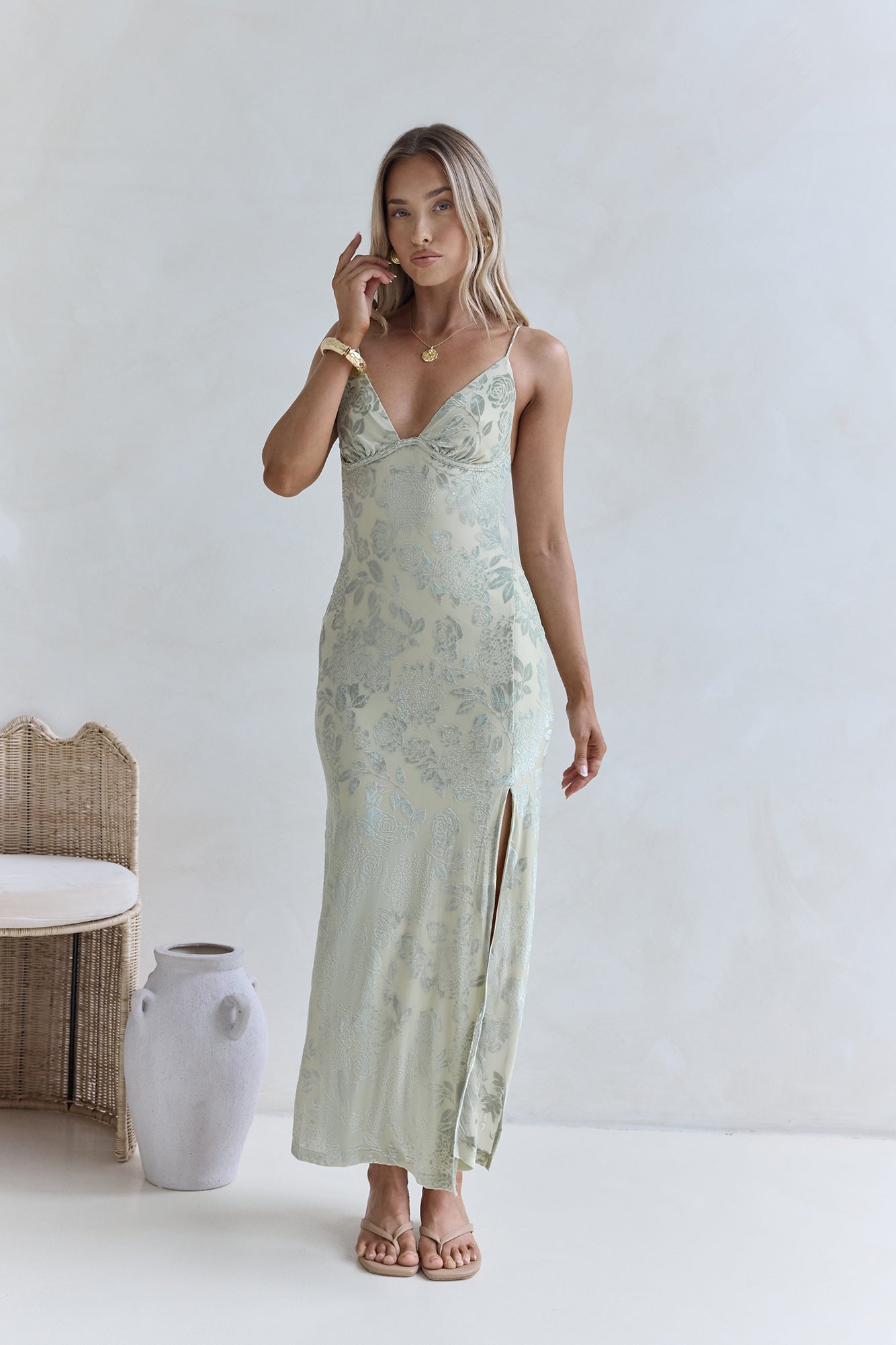 Far And Away Mesh Maxi Dress Sage
