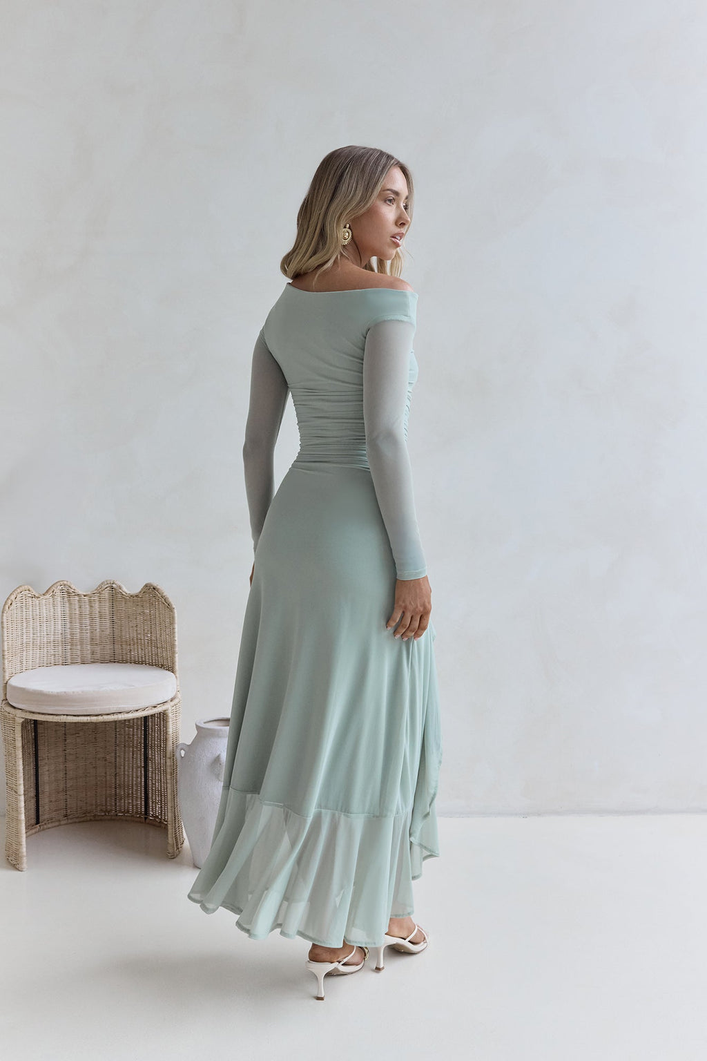 Whispered Secrets Mesh Long Sleeve Maxi Dress Sage