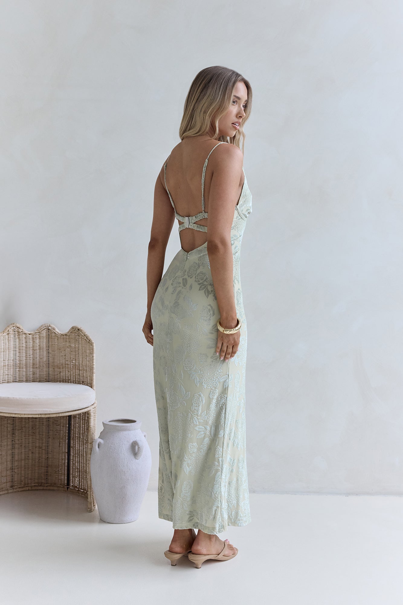 Far And Away Mesh Maxi Dress Sage