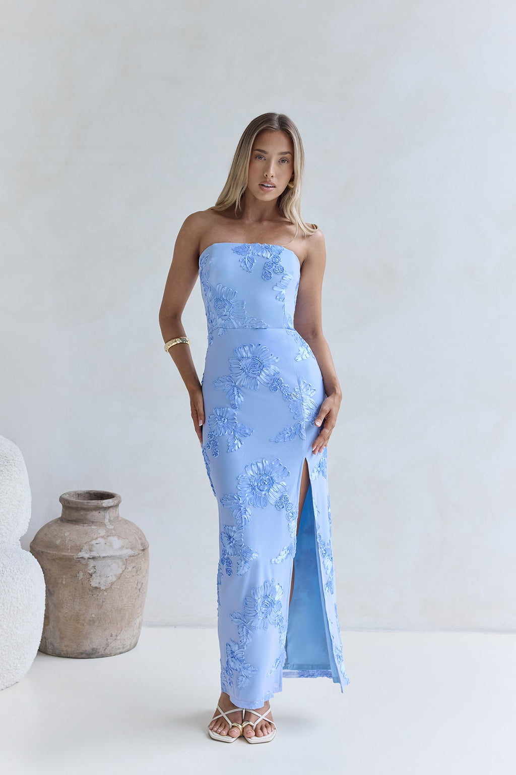 Glow Up Season Strapless Maxi Dress Blue