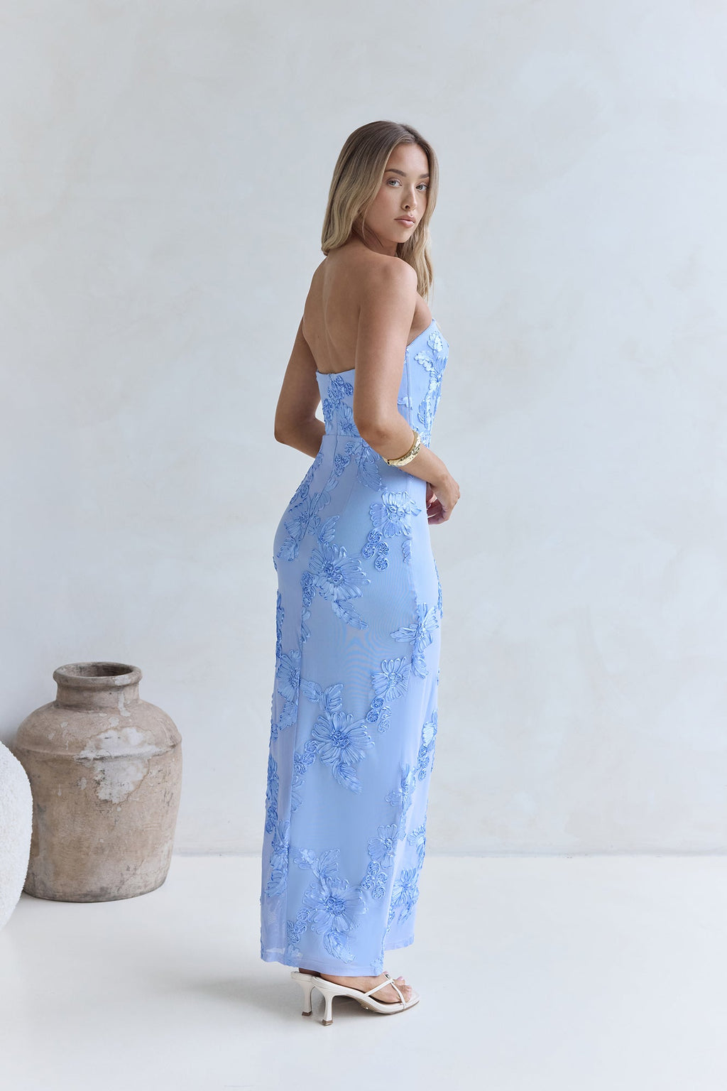 Glow Up Season Strapless Maxi Dress Blue
