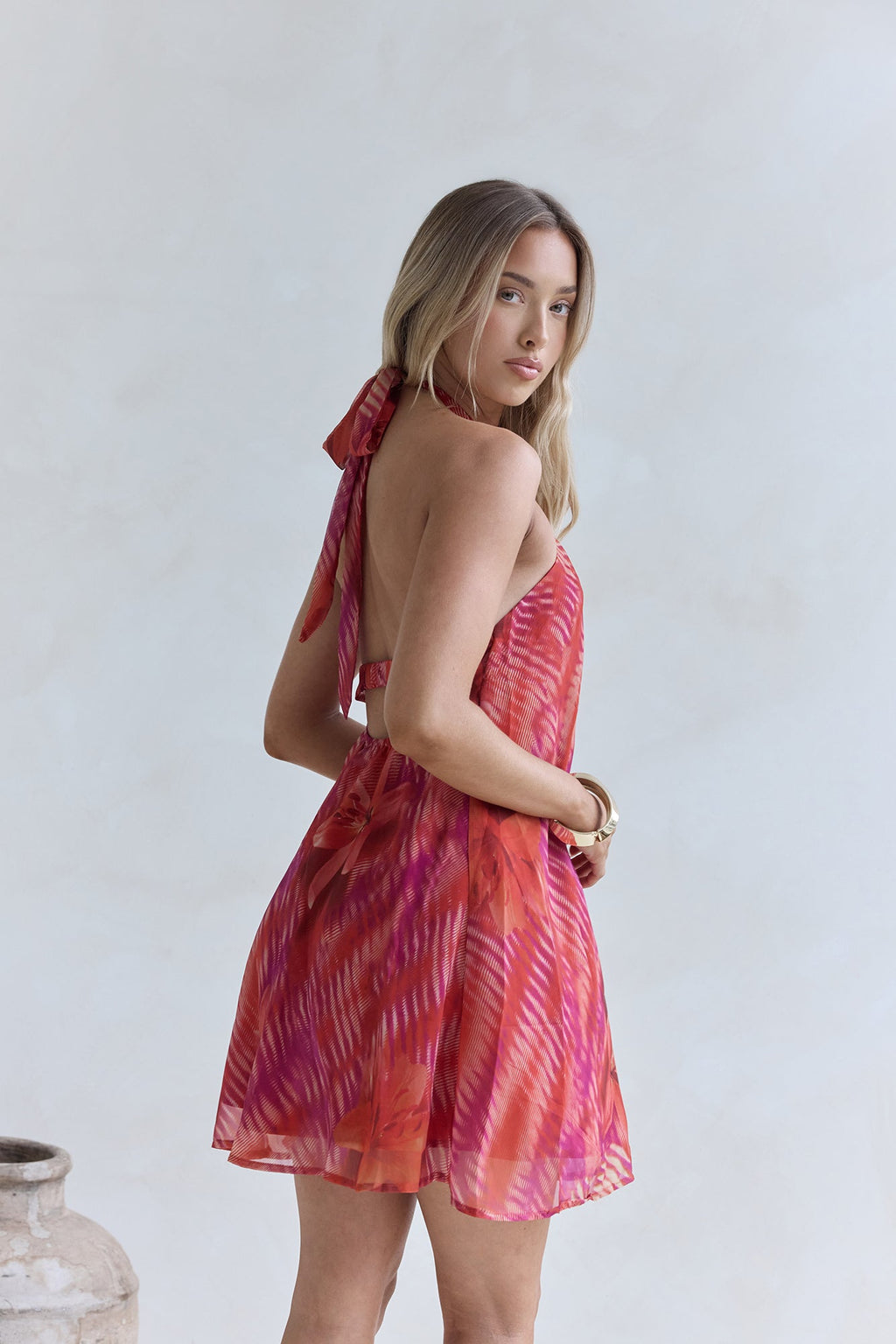 Sundown Palms Halter Mini Dress Orange