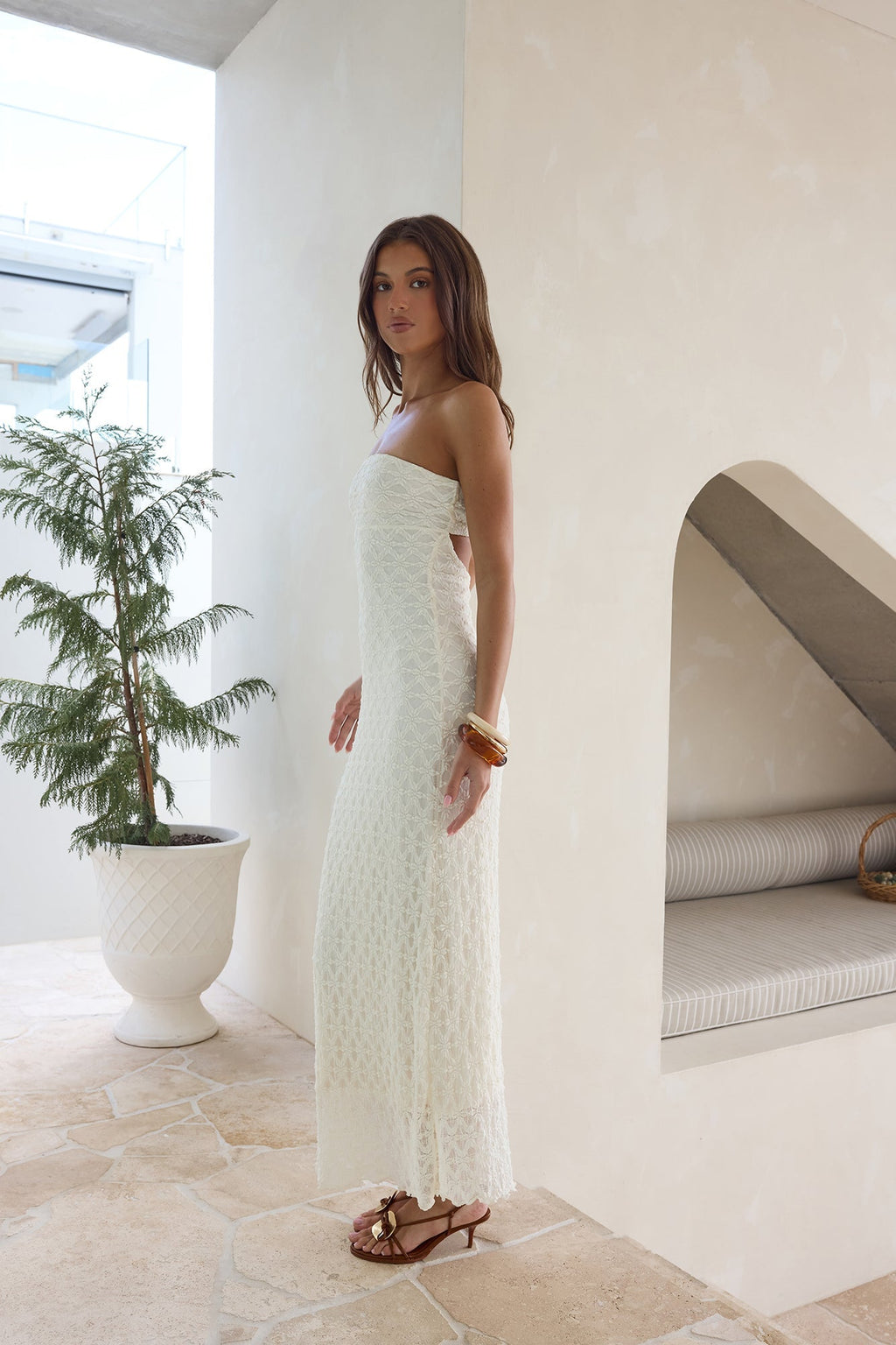 Goddess Blessings Strapless Maxi Dress Cream
