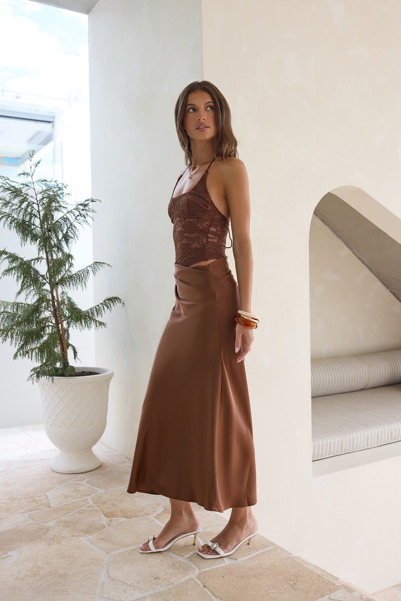 Dreamdays Halter Lace Maxi Dress Chocolate