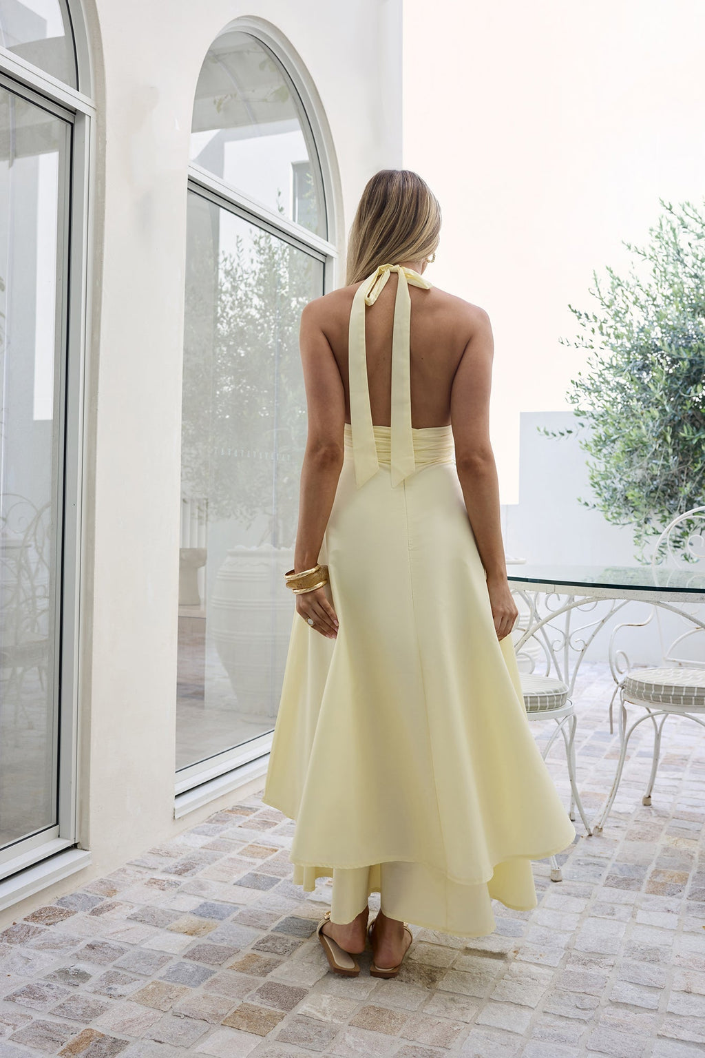 Spring Blossoms Halter Maxi Dress Lemon