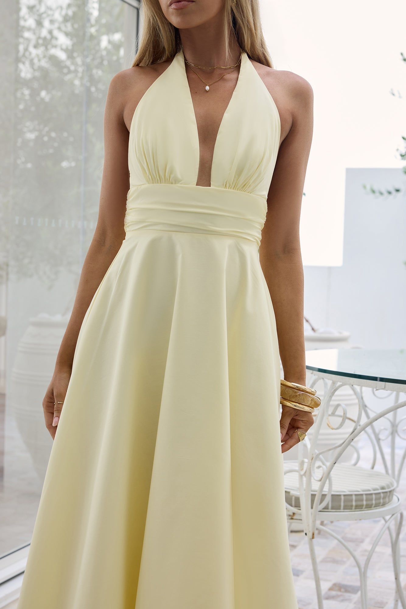 Spring Blossoms Halter Maxi Dress Lemon