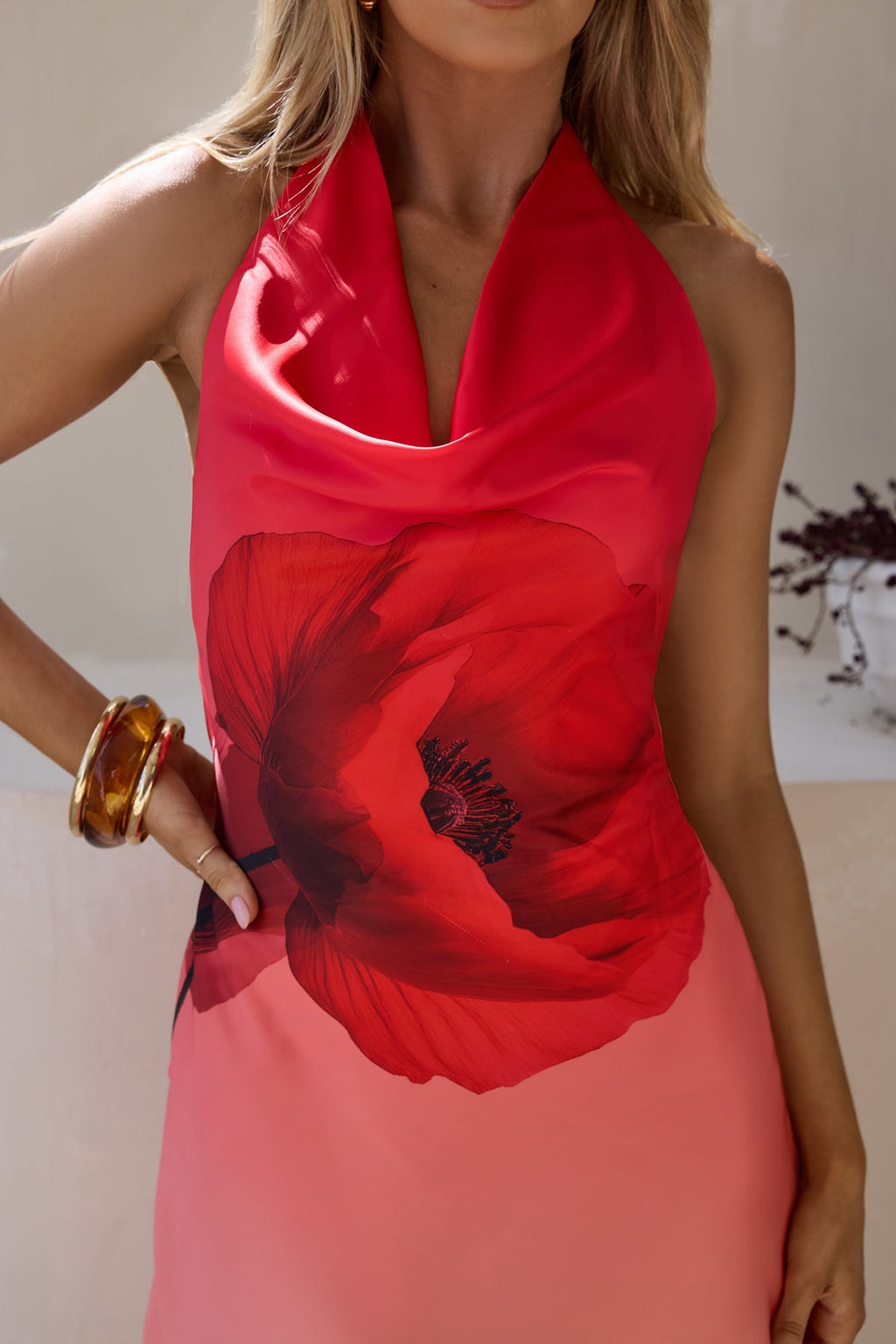 Glamour World Satin Halter Mini Dress Red