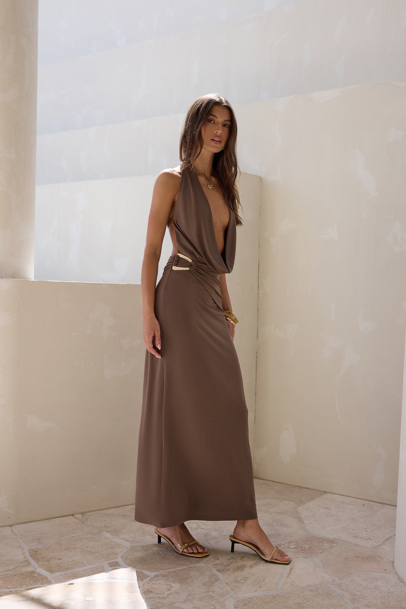 Kiss Journeys Halter Maxi Dress Brown