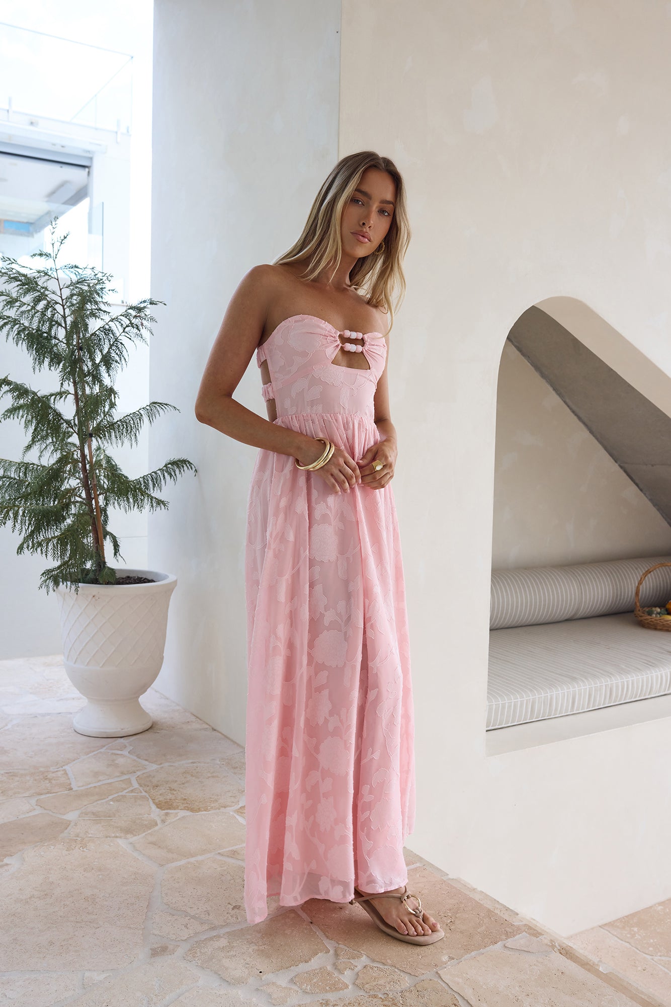 Angelic Moment Strapless Maxi Dress Pink