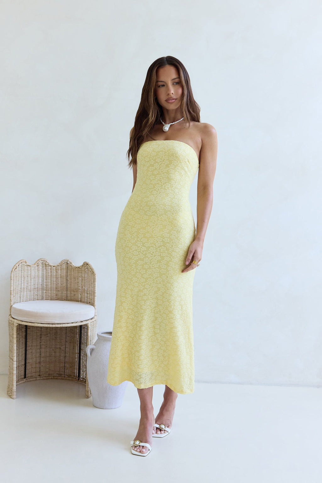Fluttering Dreams Strapless Midi Dress Yellow