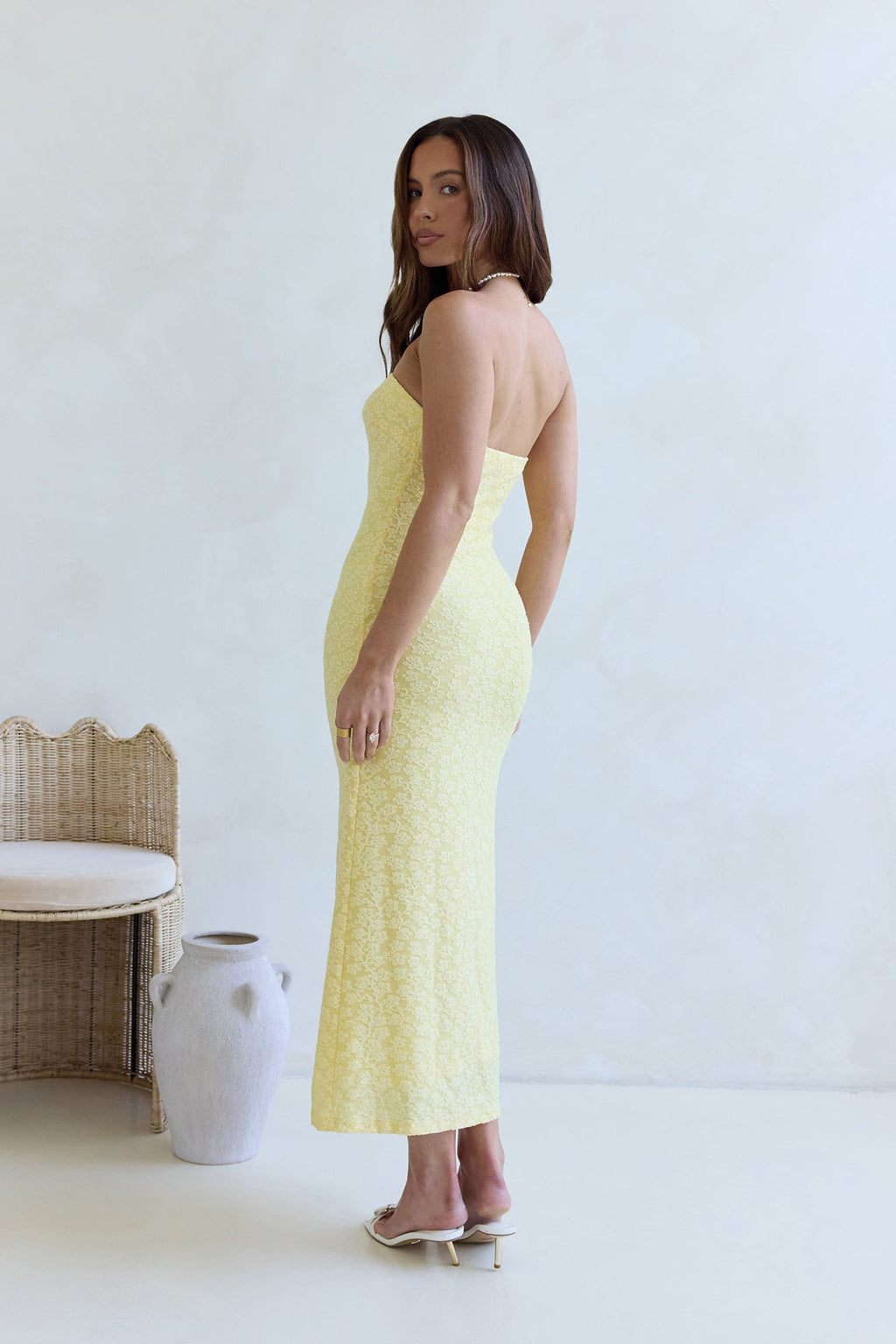 Fluttering Dreams Strapless Midi Dress Yellow
