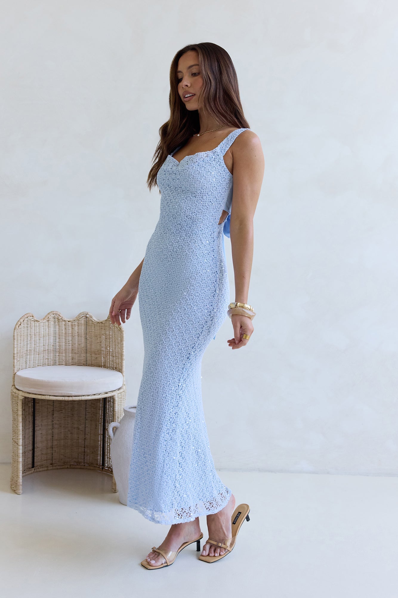 Moon And Stars Crochet Sequin Maxi Dress Blue
