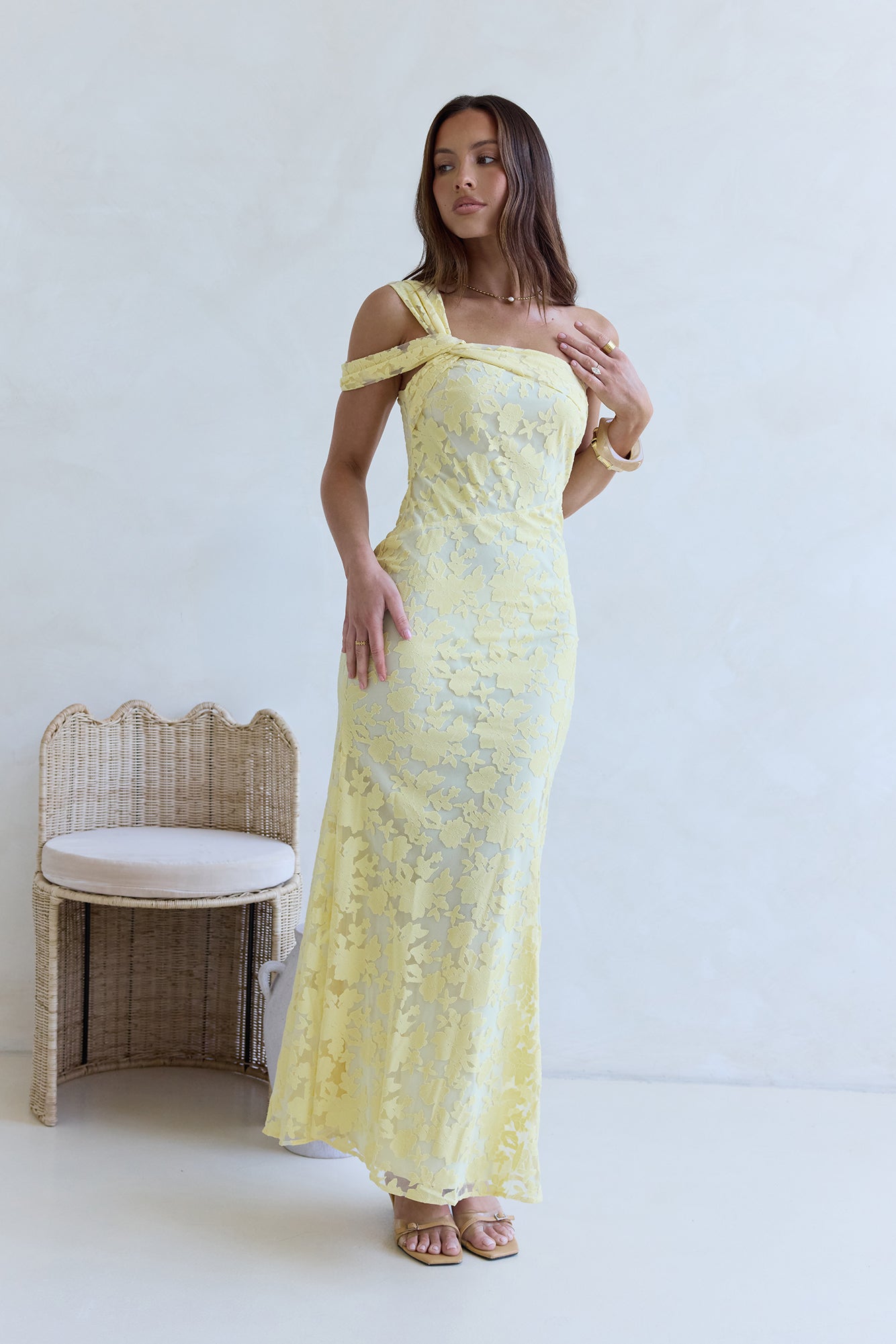 Illusion Of The Sun One Shoulder Maxi Dress Yellow