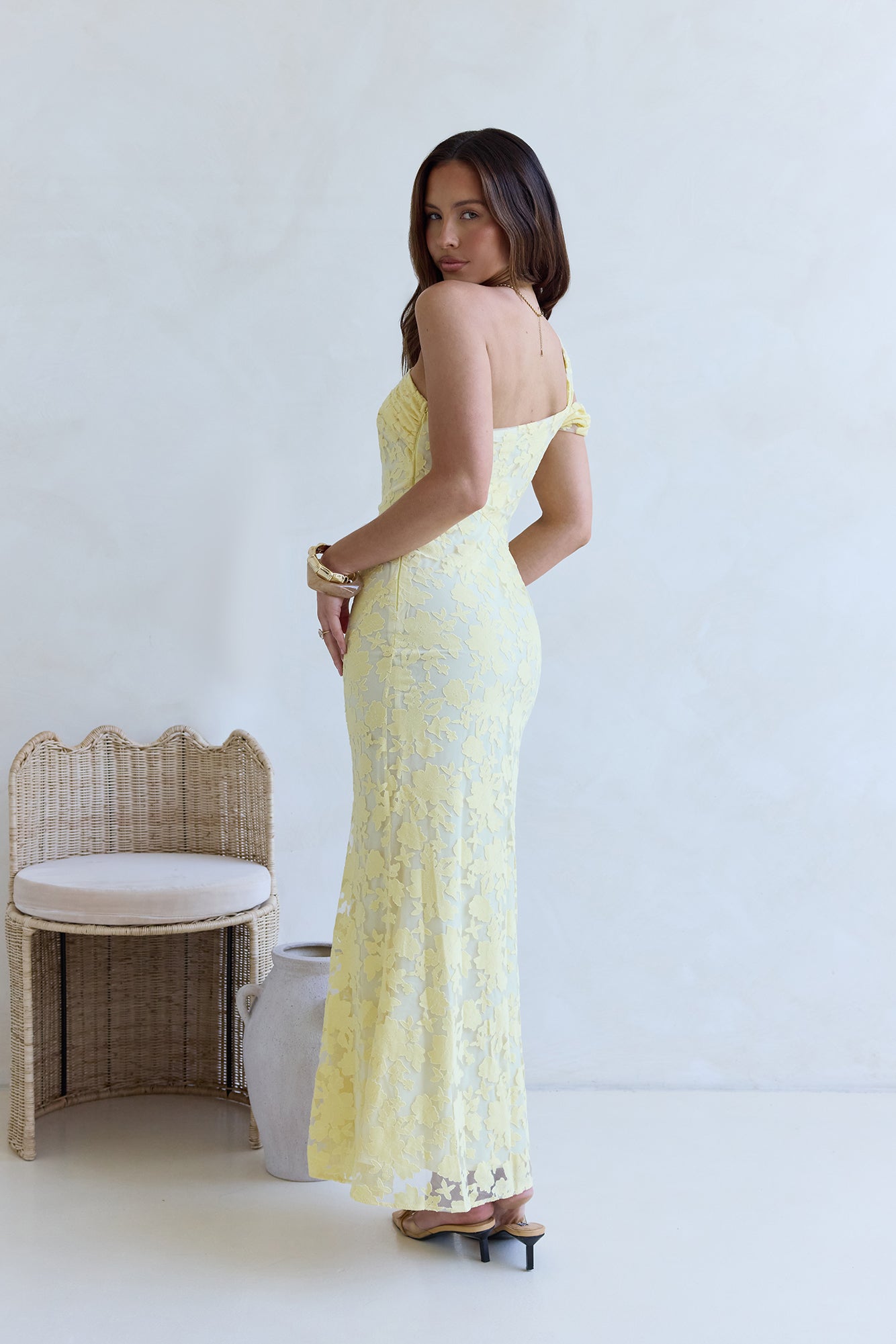 Illusion Of The Sun One Shoulder Maxi Dress Yellow