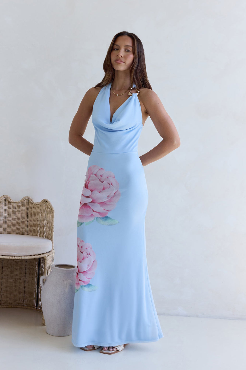 Truth Be Told Halter Mesh Maxi Dress Blue