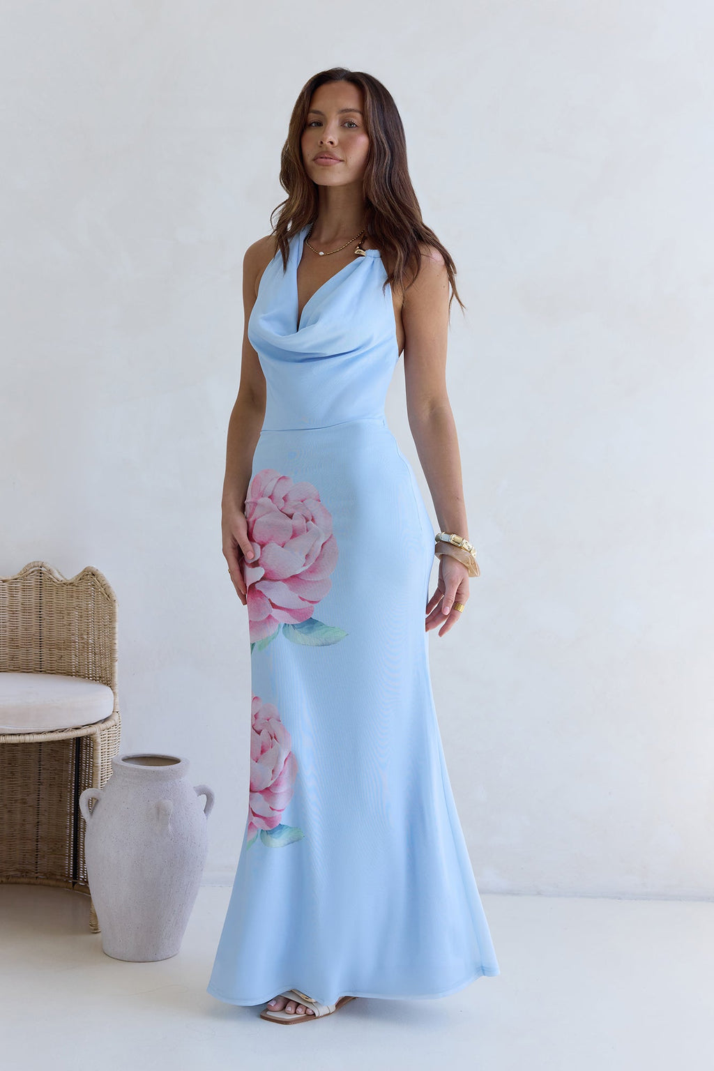 Truth Be Told Halter Mesh Maxi Dress Blue