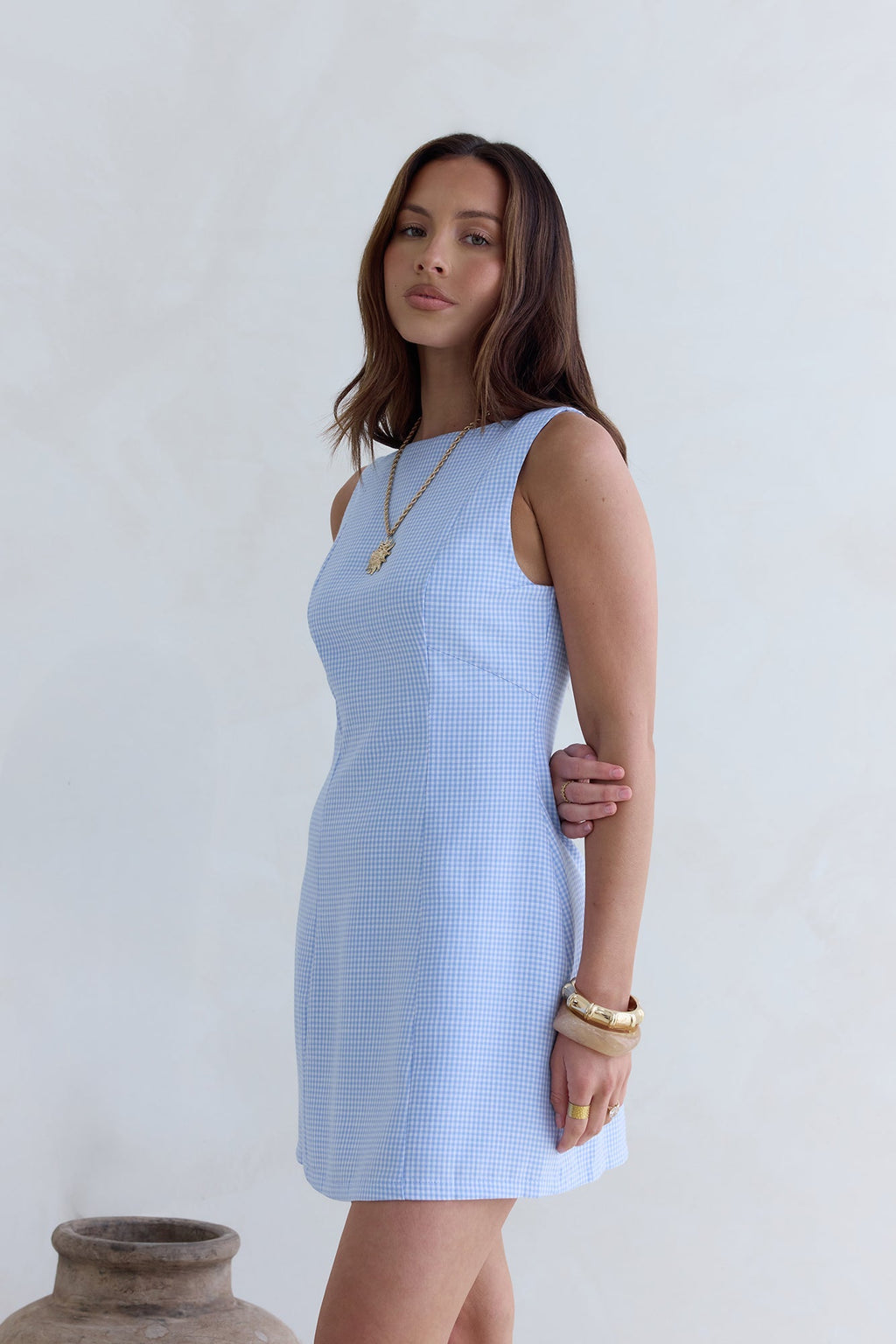 Dreamy Skies Gingham Mini Dress Blue