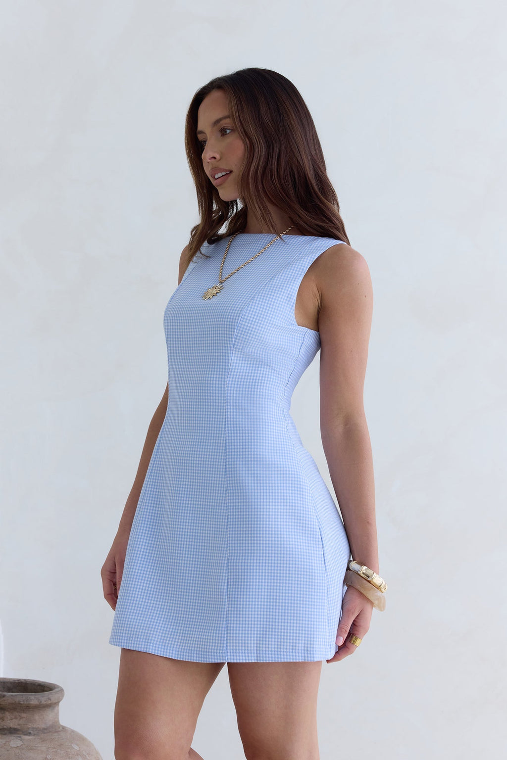 Dreamy Skies Gingham Mini Dress Blue