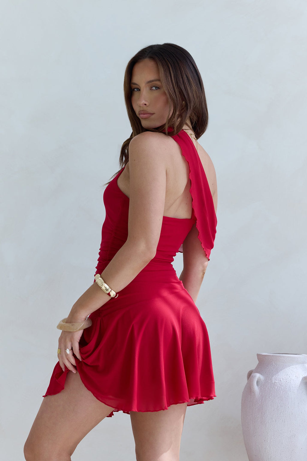 Promise To You One Shoulder Mesh Mini Dress Red