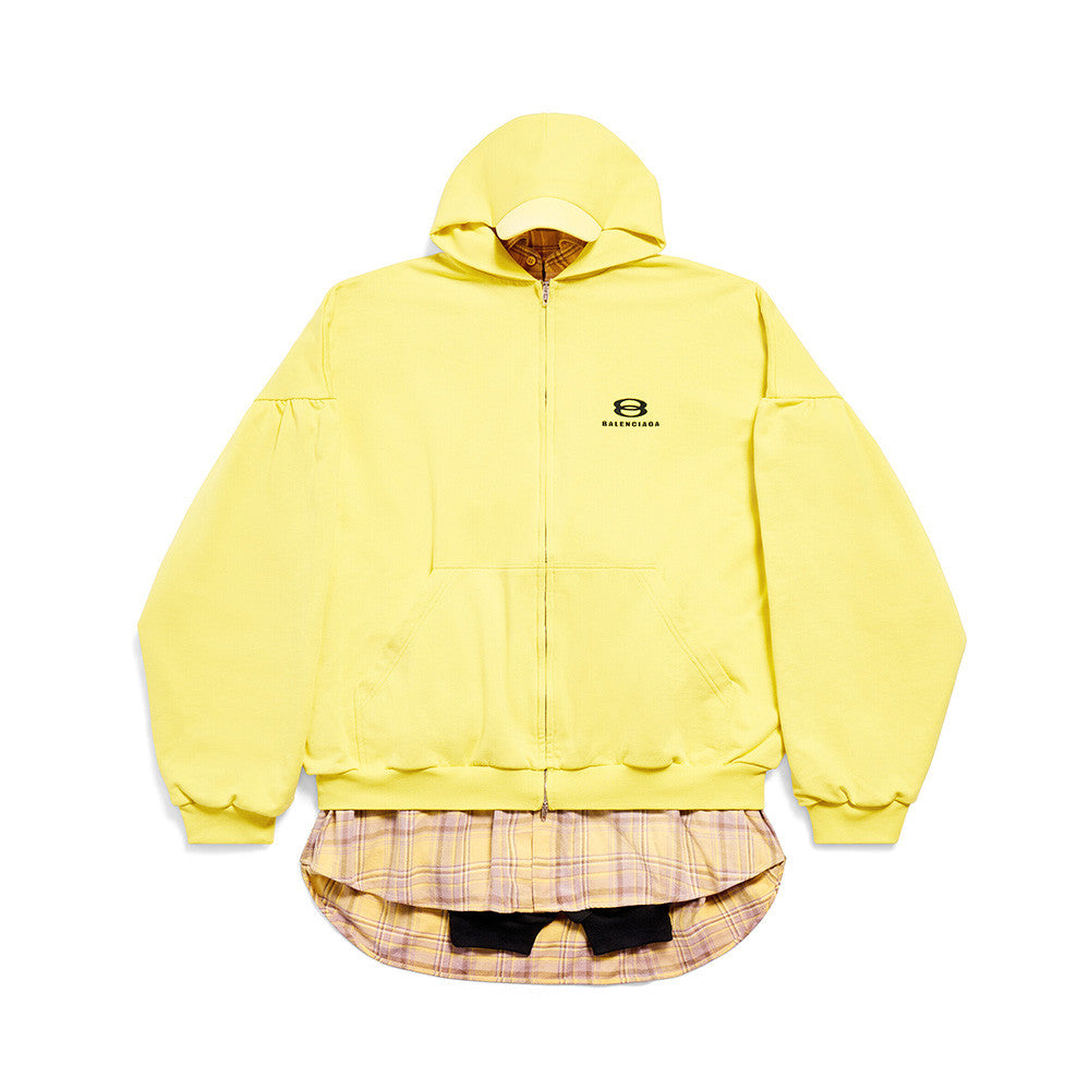 Balenciaga Men's Women's Spring & Autumn Yellow/Black Spliced Logo Printed Cotton Zipper Oversized Hoodie Ngvp #7562