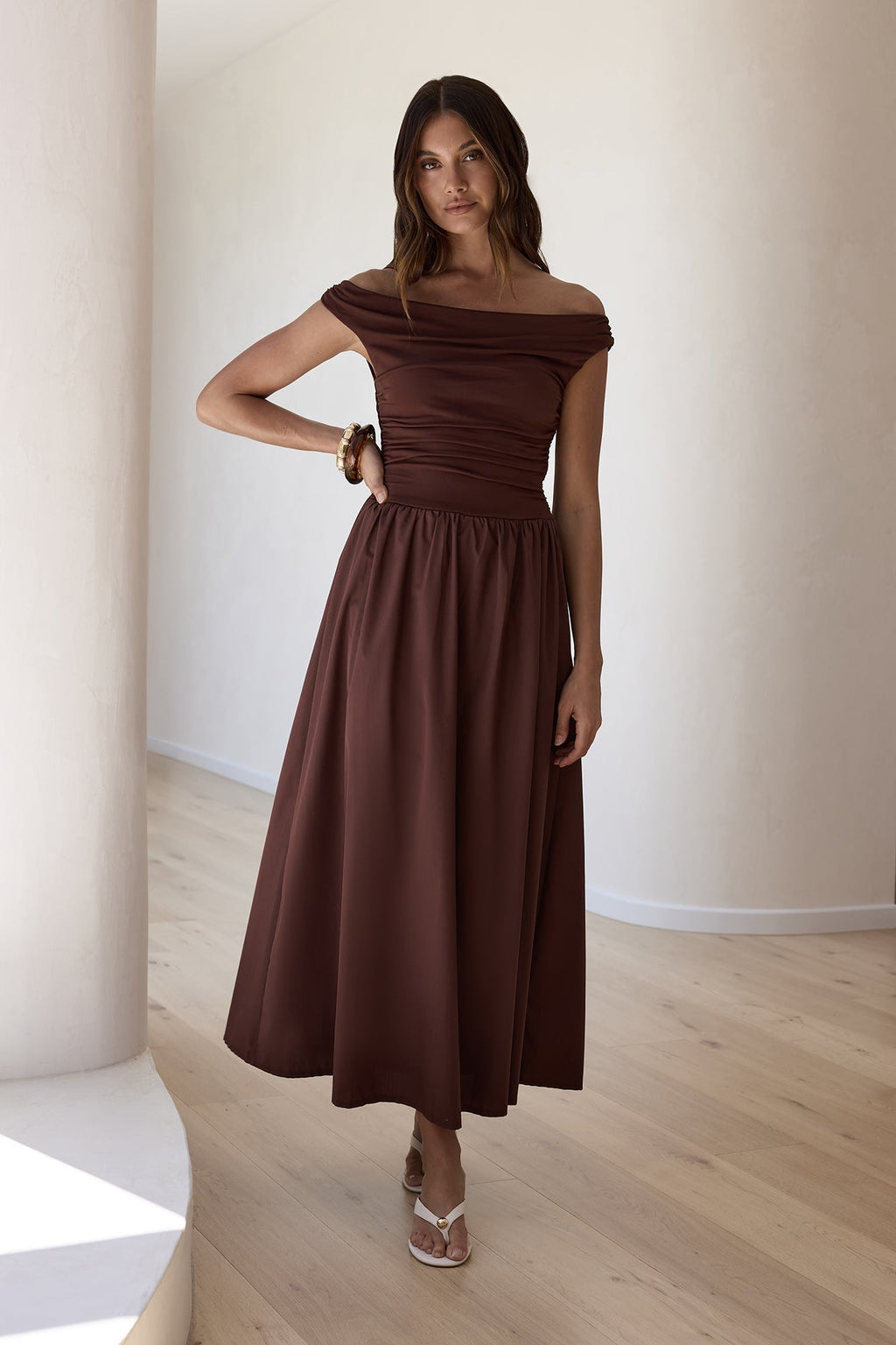 Days Of The Sun Off Shoulder Maxi Dress Chocolate