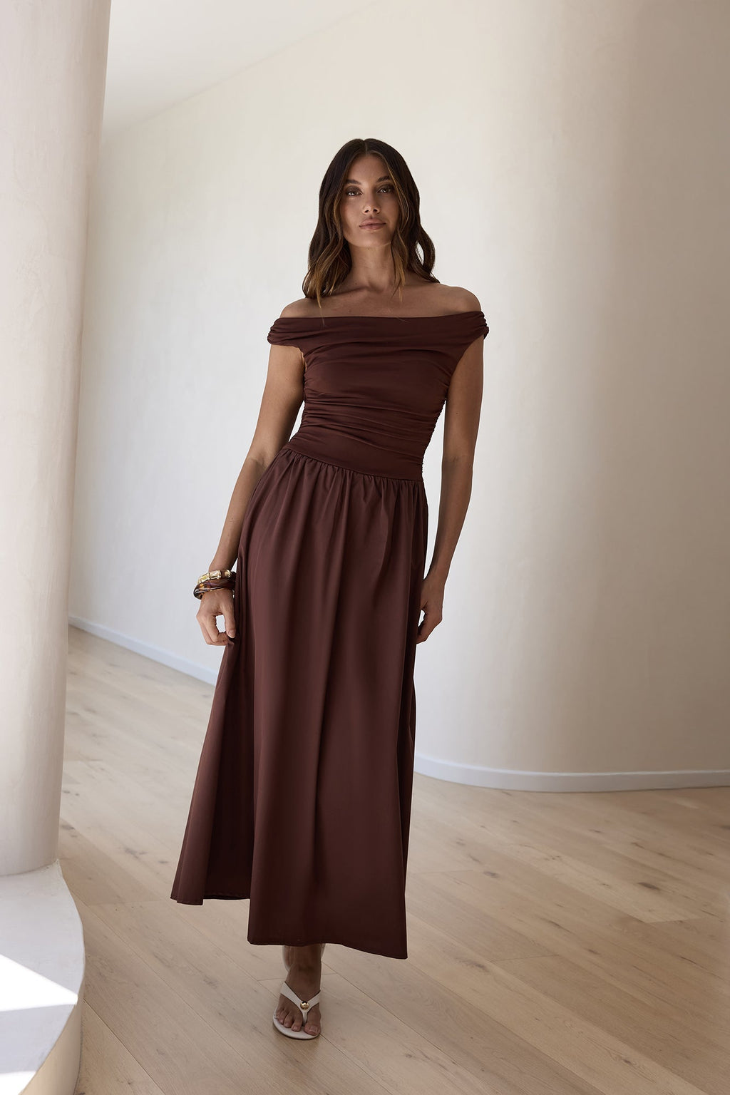 Days Of The Sun Off Shoulder Maxi Dress Chocolate