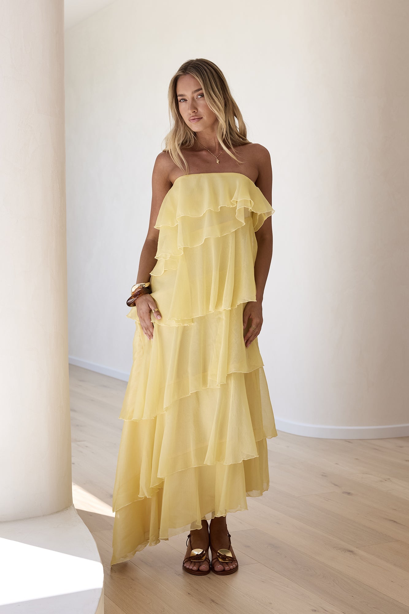 Drop Of Sun Strapless Maxi Dress Yellow