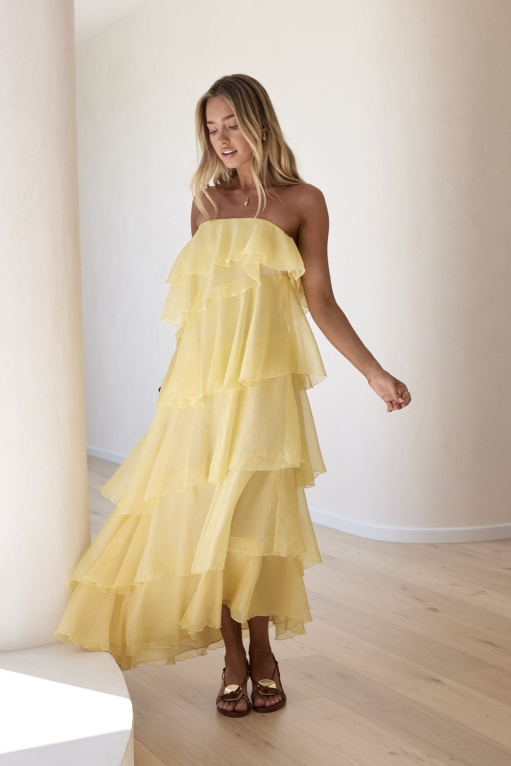 Drop Of Sun Strapless Maxi Dress Yellow