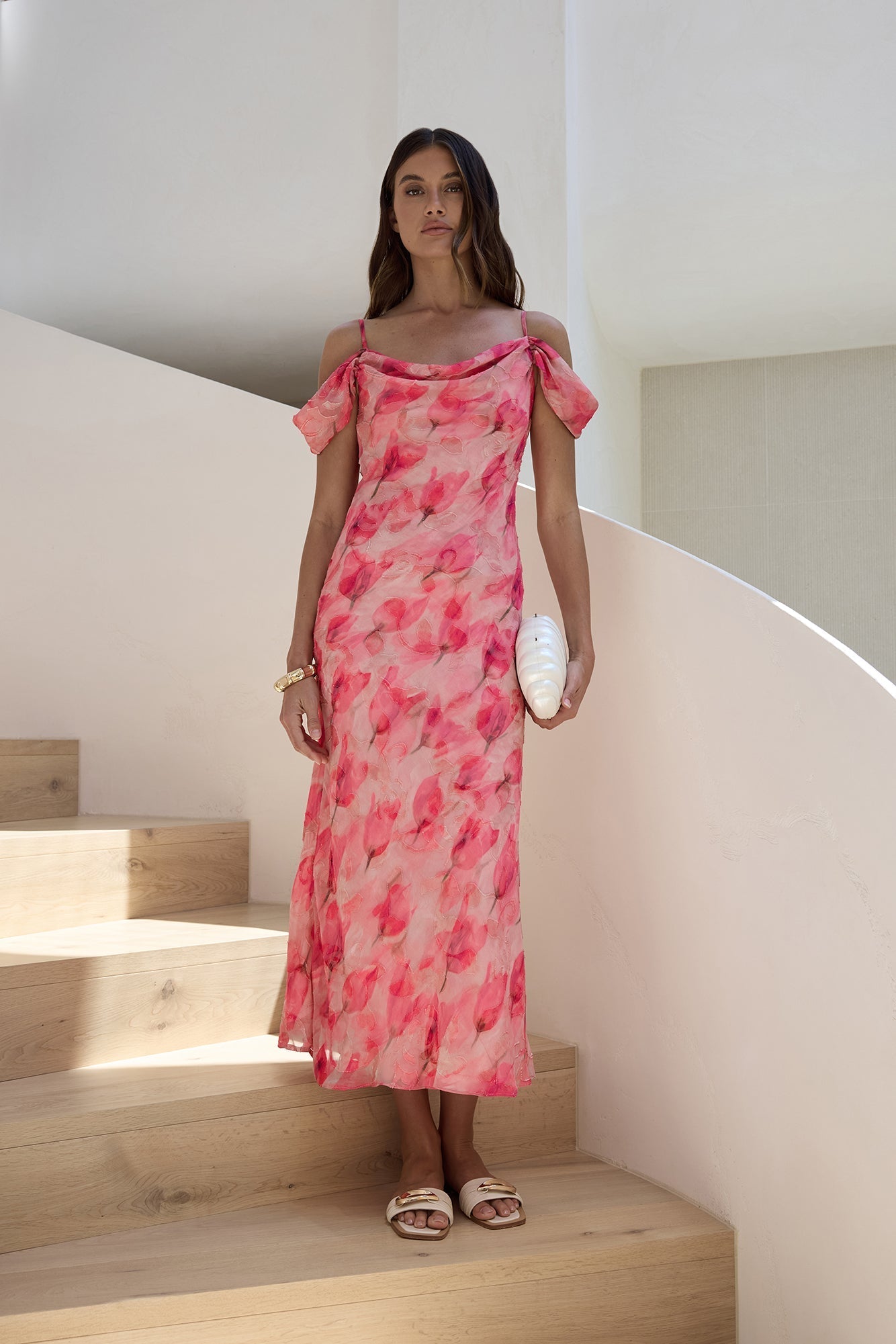 Aurora Skies Off Shoulder Maxi Dress Pink