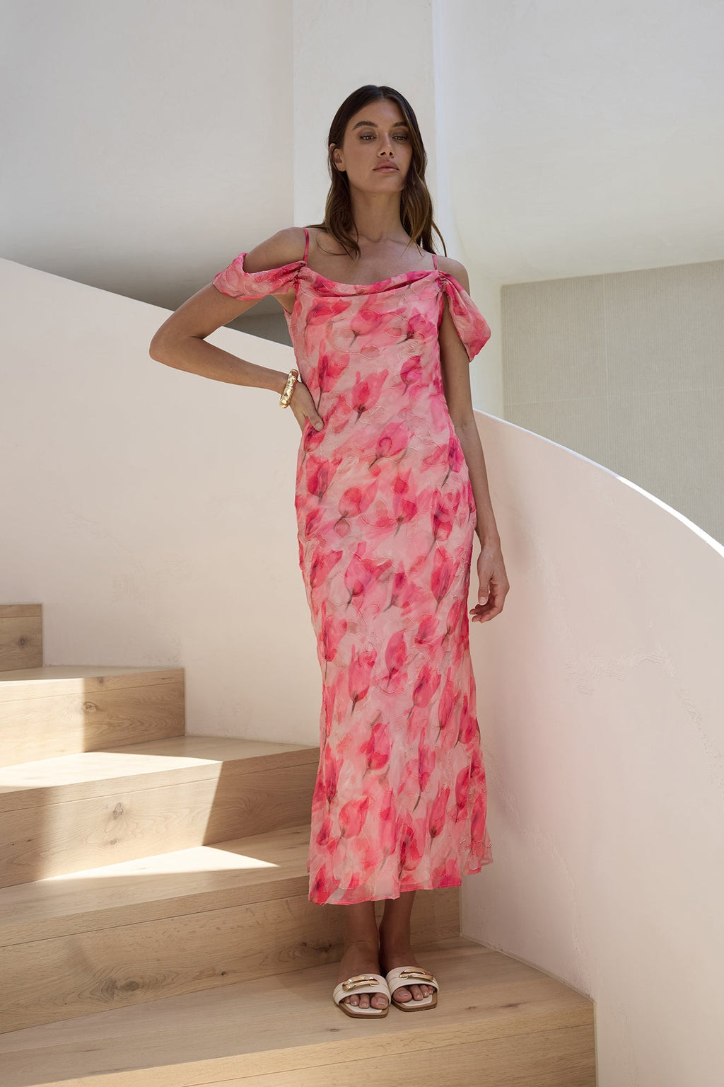 Aurora Skies Off Shoulder Maxi Dress Pink