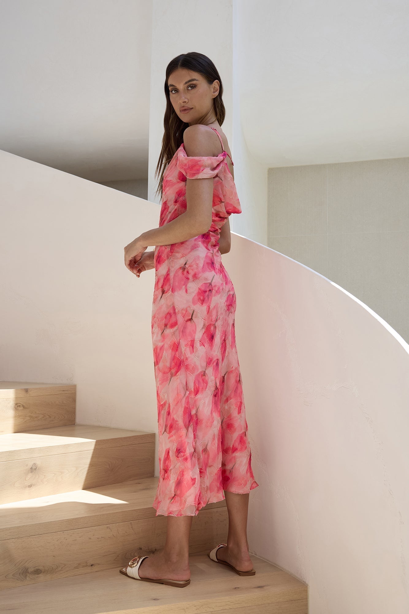 Aurora Skies Off Shoulder Maxi Dress Pink