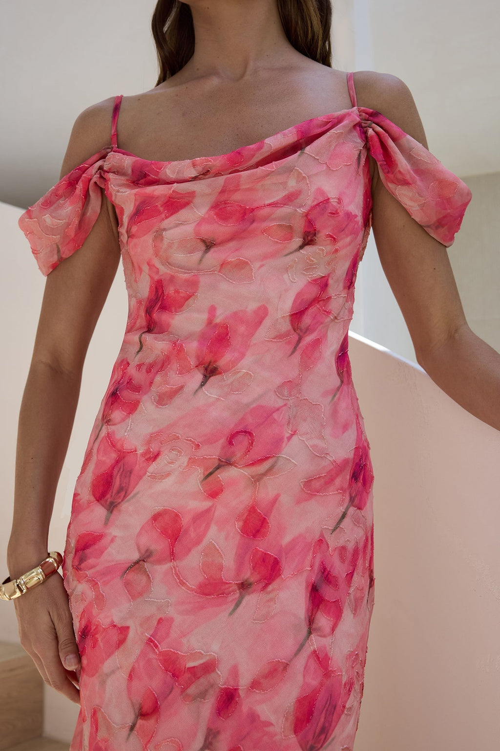 Aurora Skies Off Shoulder Maxi Dress Pink
