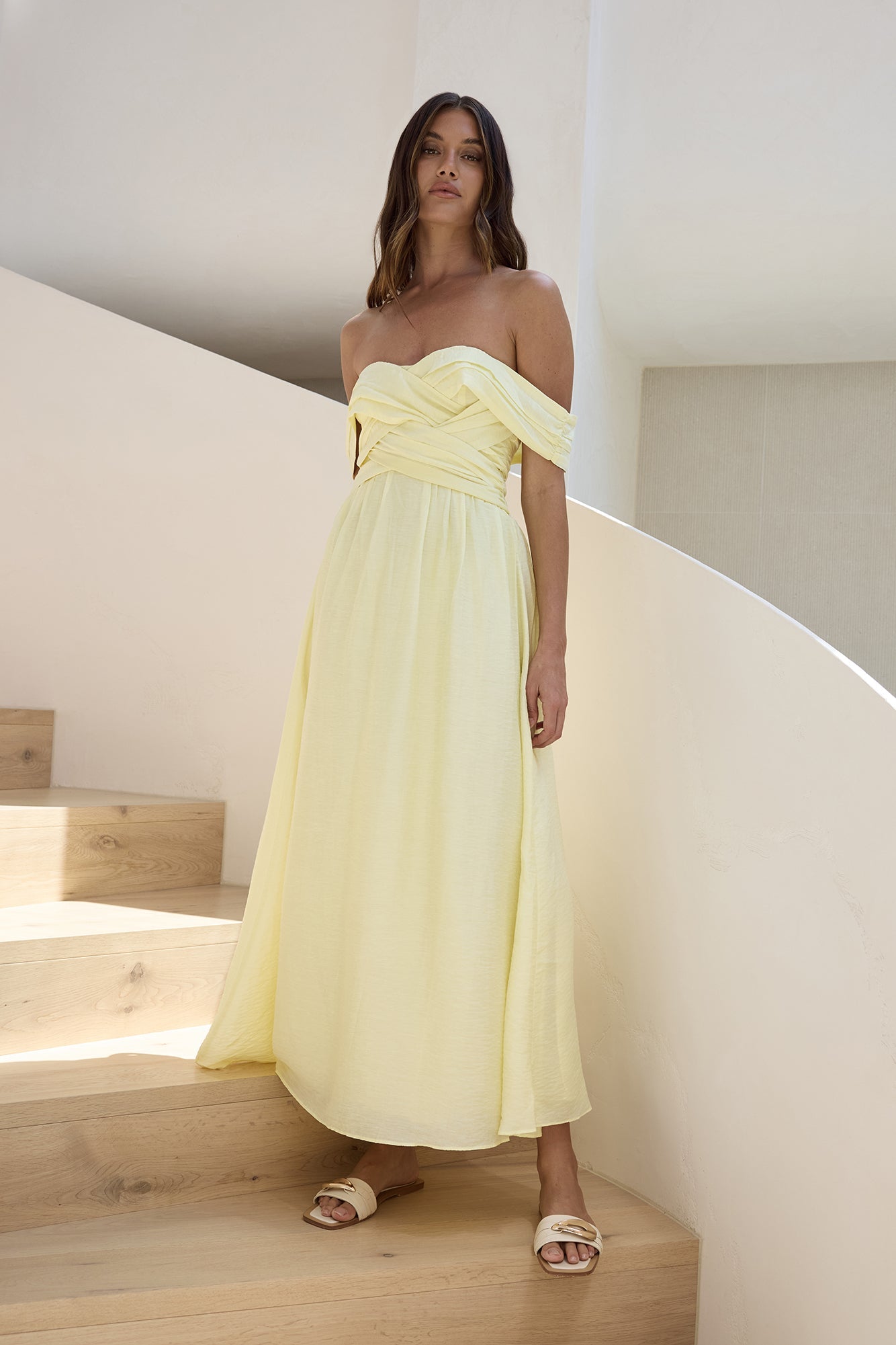 Hidden Treasures Off Shoulder Maxi Dress Yellow