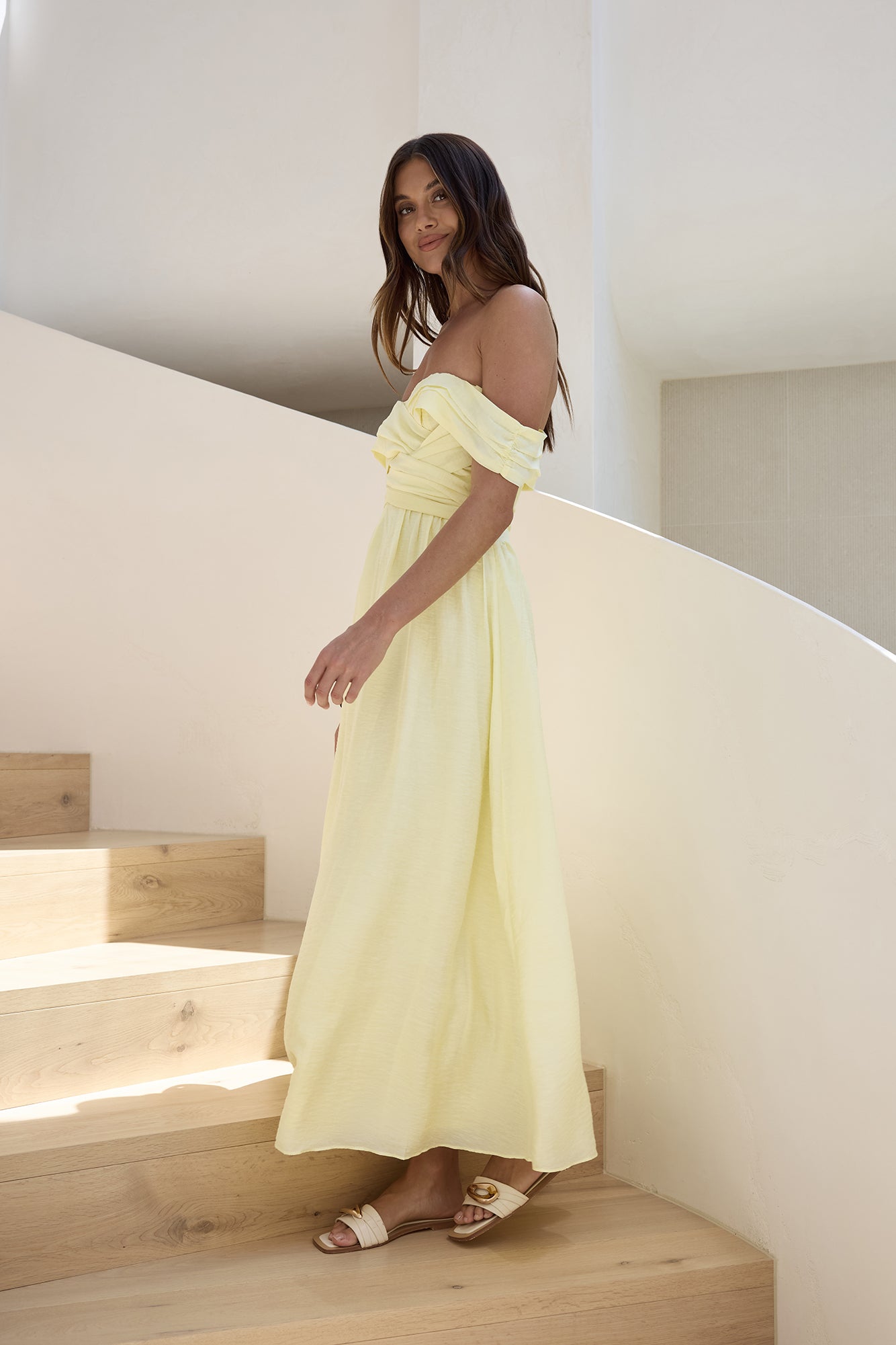 Hidden Treasures Off Shoulder Maxi Dress Yellow