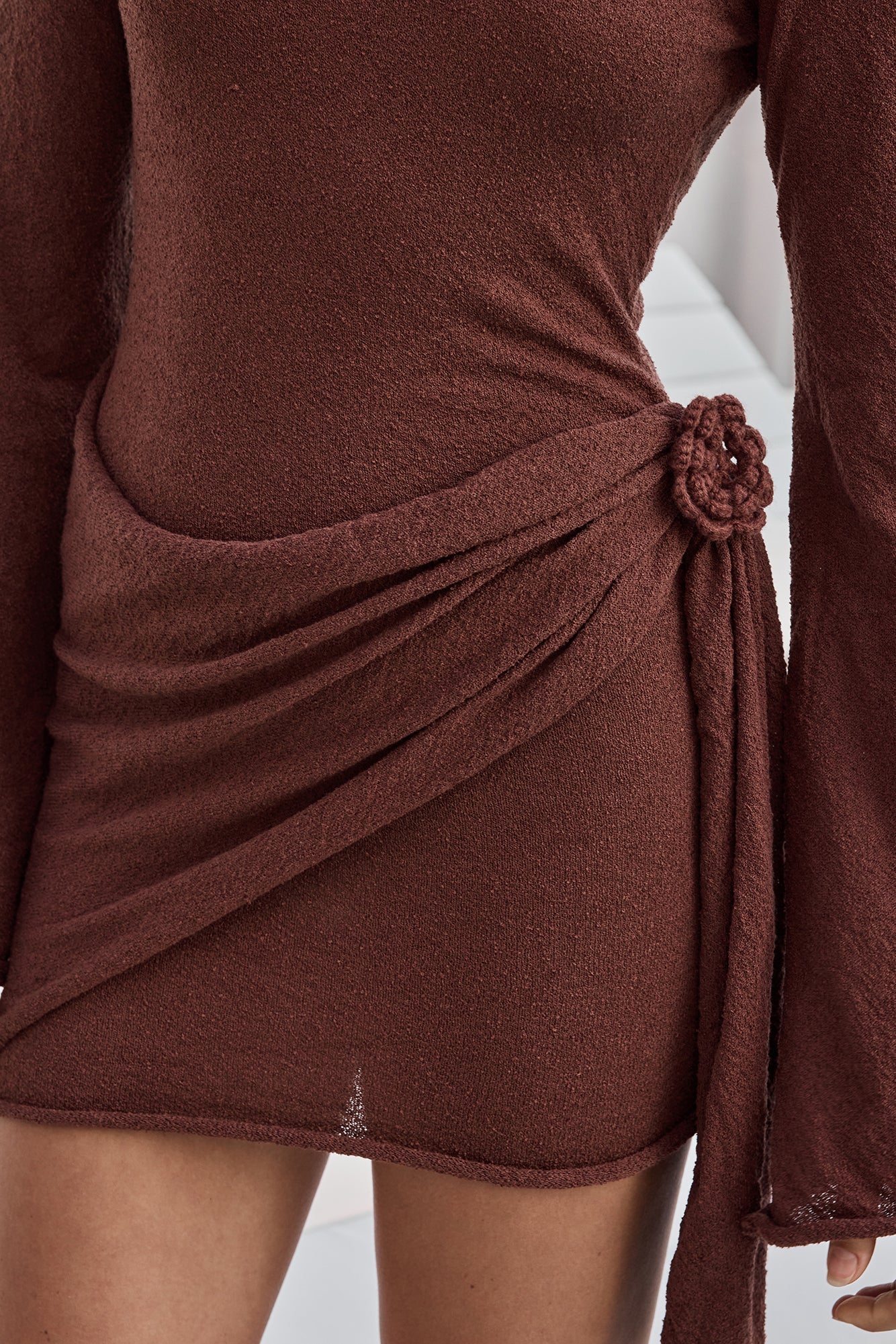 City Of Luxe Long Sleeve Knit Mini Dress Brown